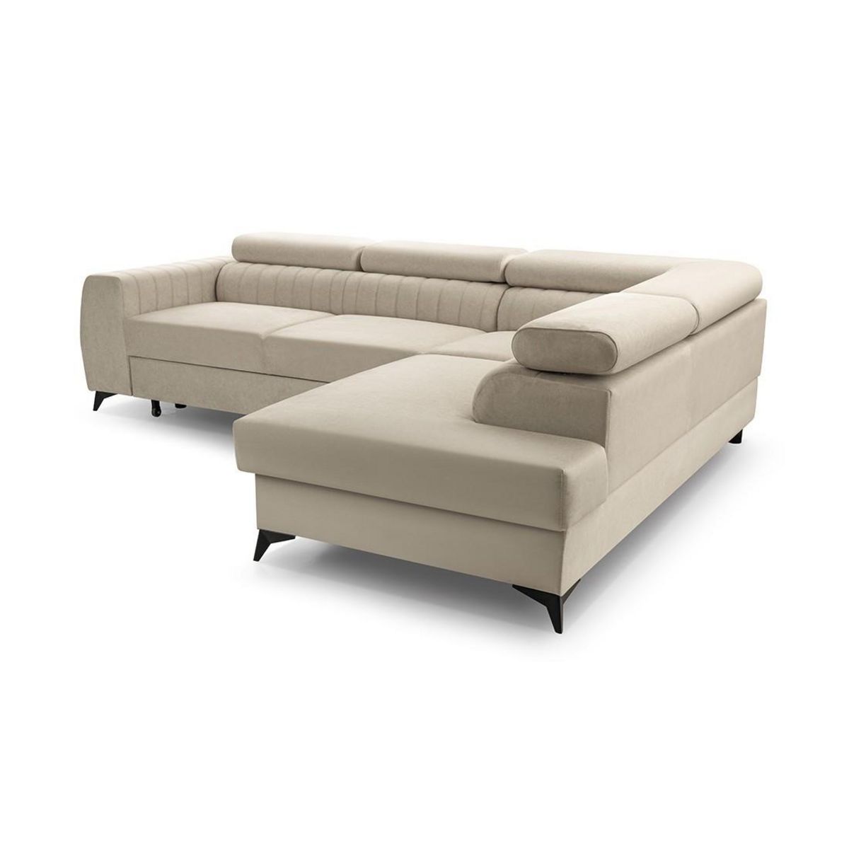 BEST MOBILIER Aneta - canapé d'angle droit 5 places - convertible avec coffre et têtières - en velours