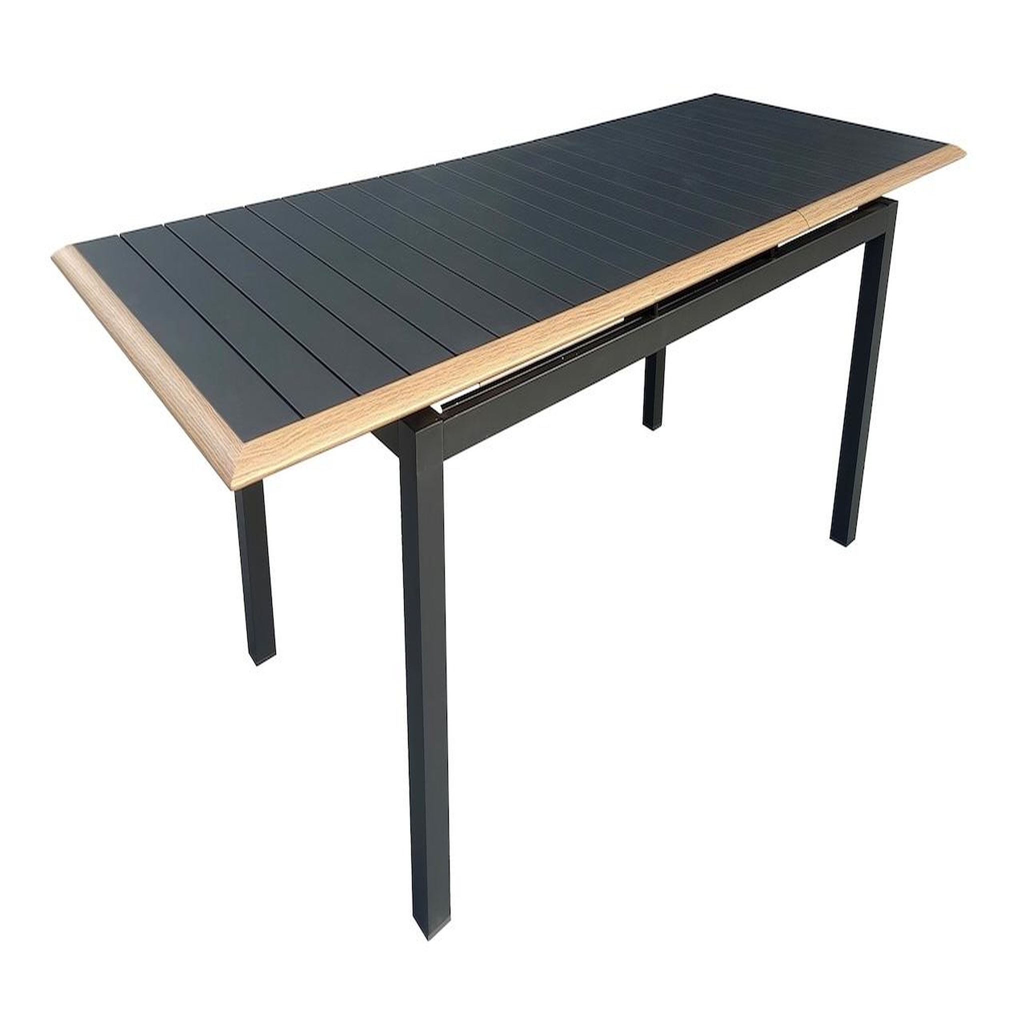 Proloisirs Table de repas extensible en aluminium - PALMA 187/247 x 100 - Allonge automatique - Coloris graphite et chêne