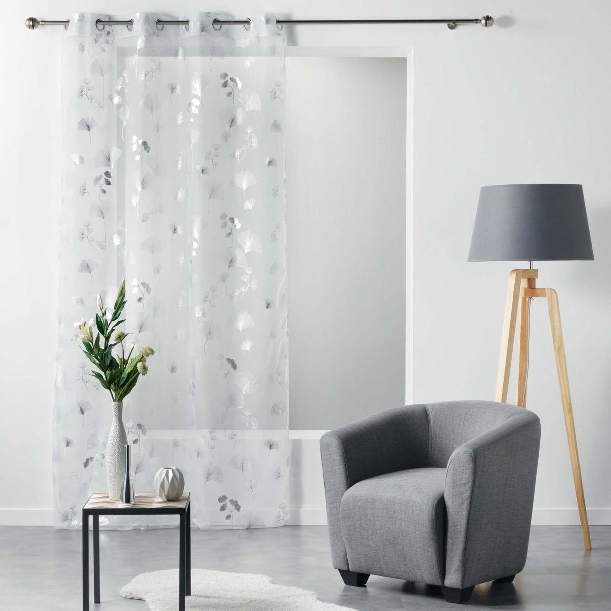 Voir la diapositive 4 : Douceur d'Intérieur Rideau voilage à œillets  bloomy  140x280cm blanc