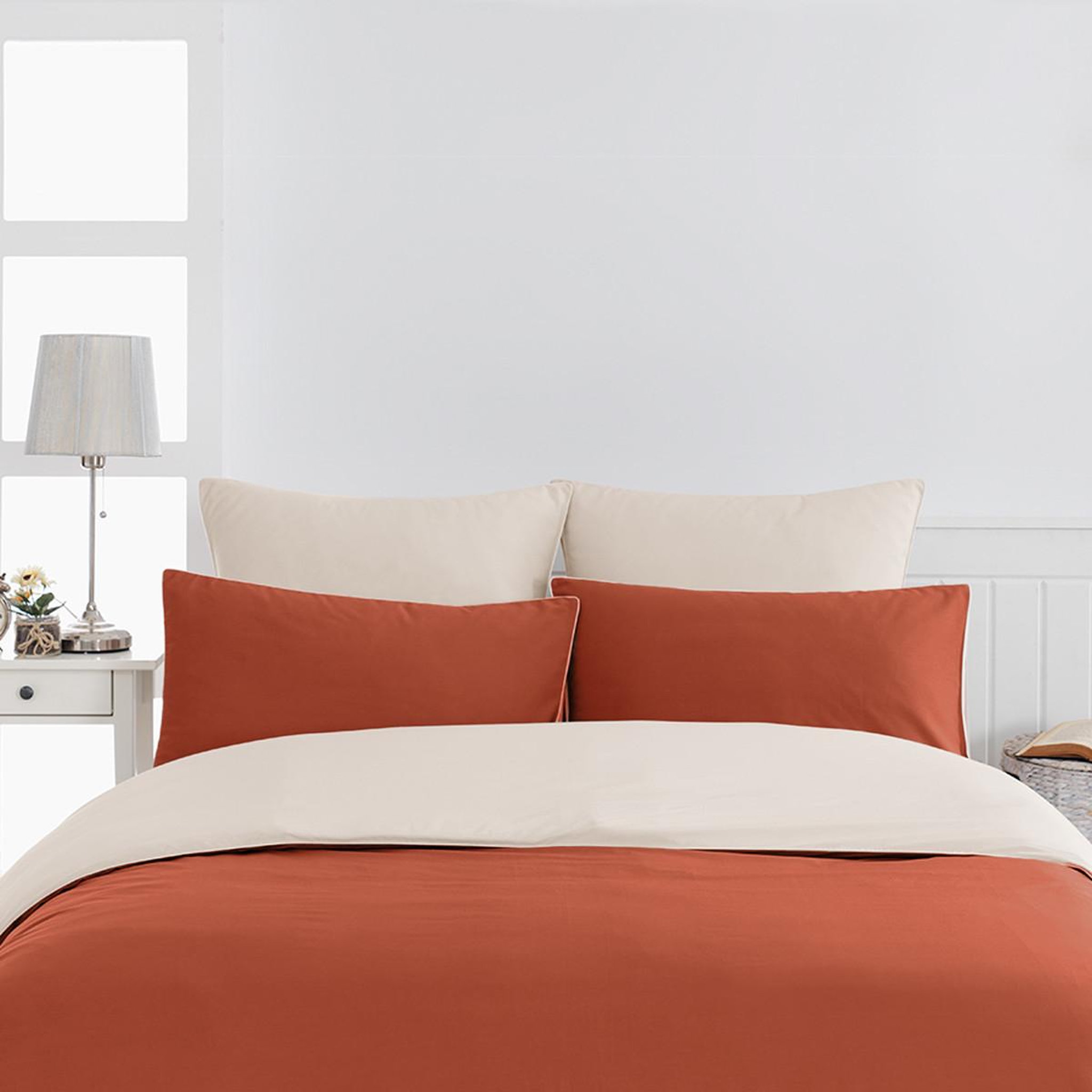Sensei Maison Housse de couette bicolore en percale coton DOZMARY. Coloris disponibles : Marron, Bleu, Bicolore, Gris