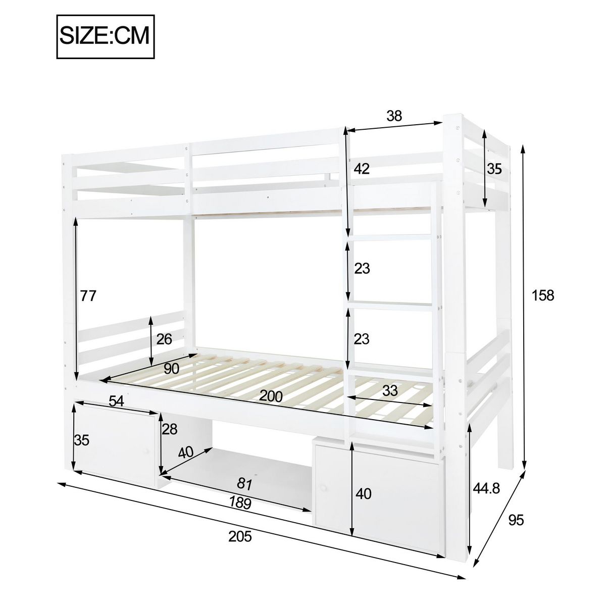MERAX Lit superposé 90x200cm bois et mdf coloris blanc