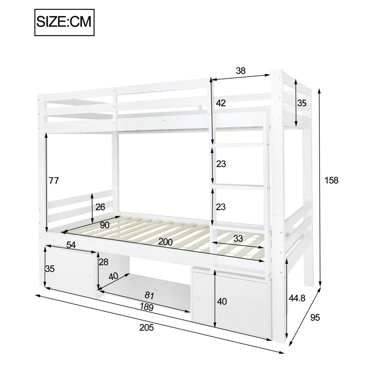 MERAX Lit superposé 90x200cm bois et mdf coloris blanc