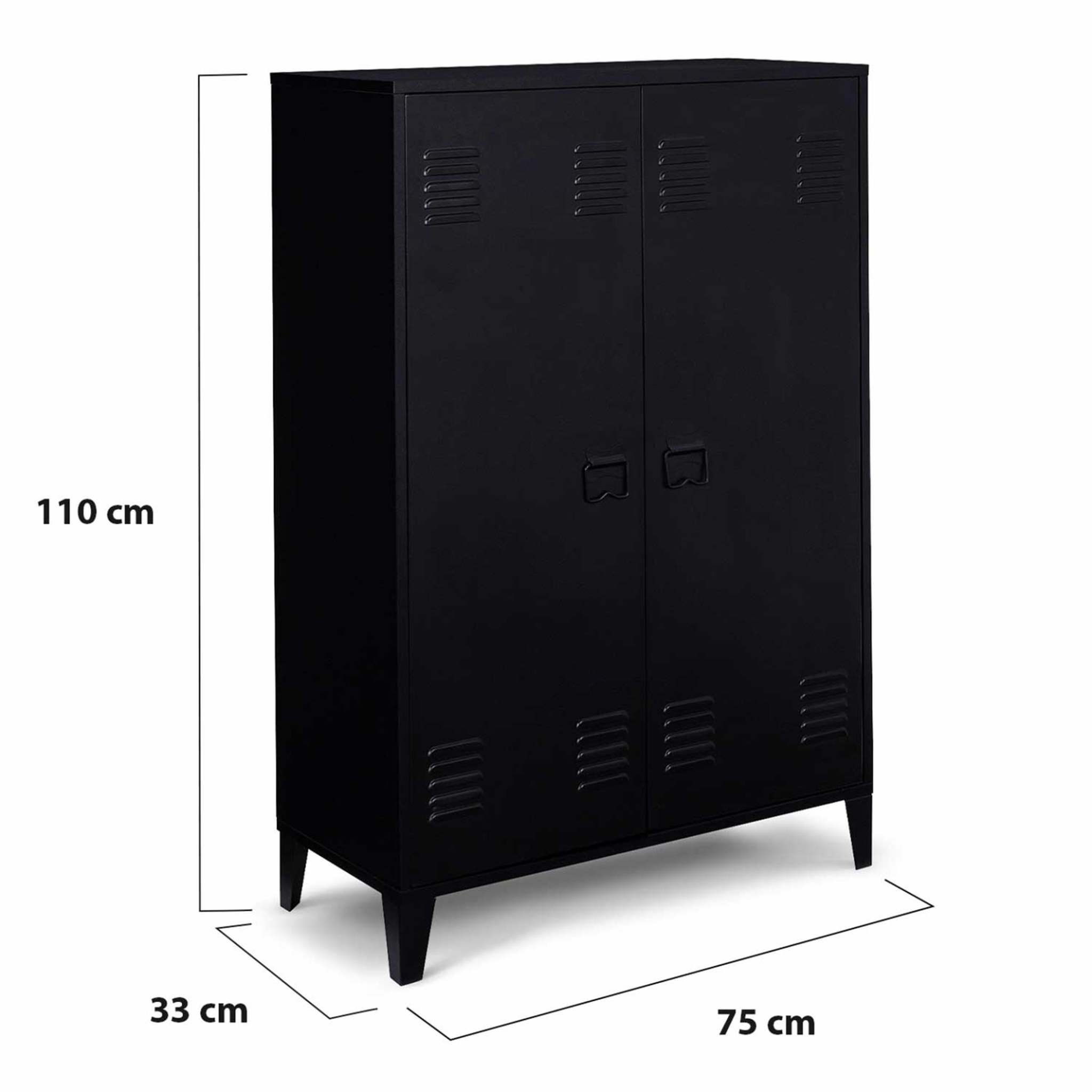 Voir la diapositive 4 : ID MARKET Armoire basse ester 2 portes métal noir design industriel