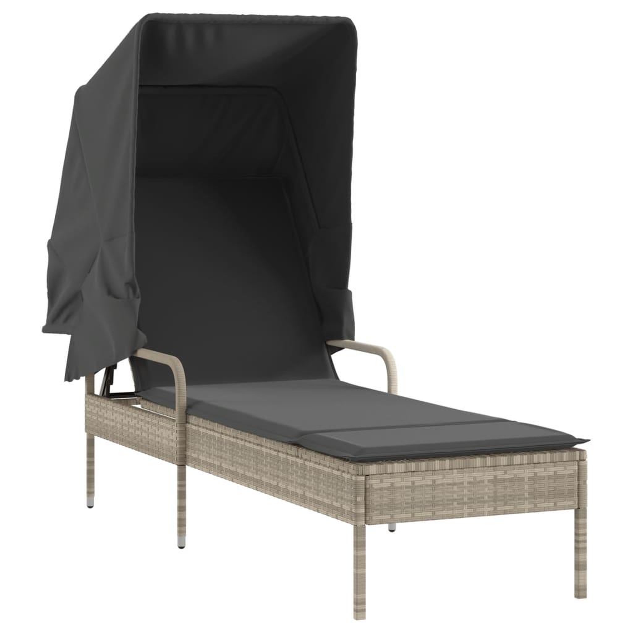 Voir la diapositive 5 : VIDAXL Chaise longue avec auvent et table gris clair resine tressee