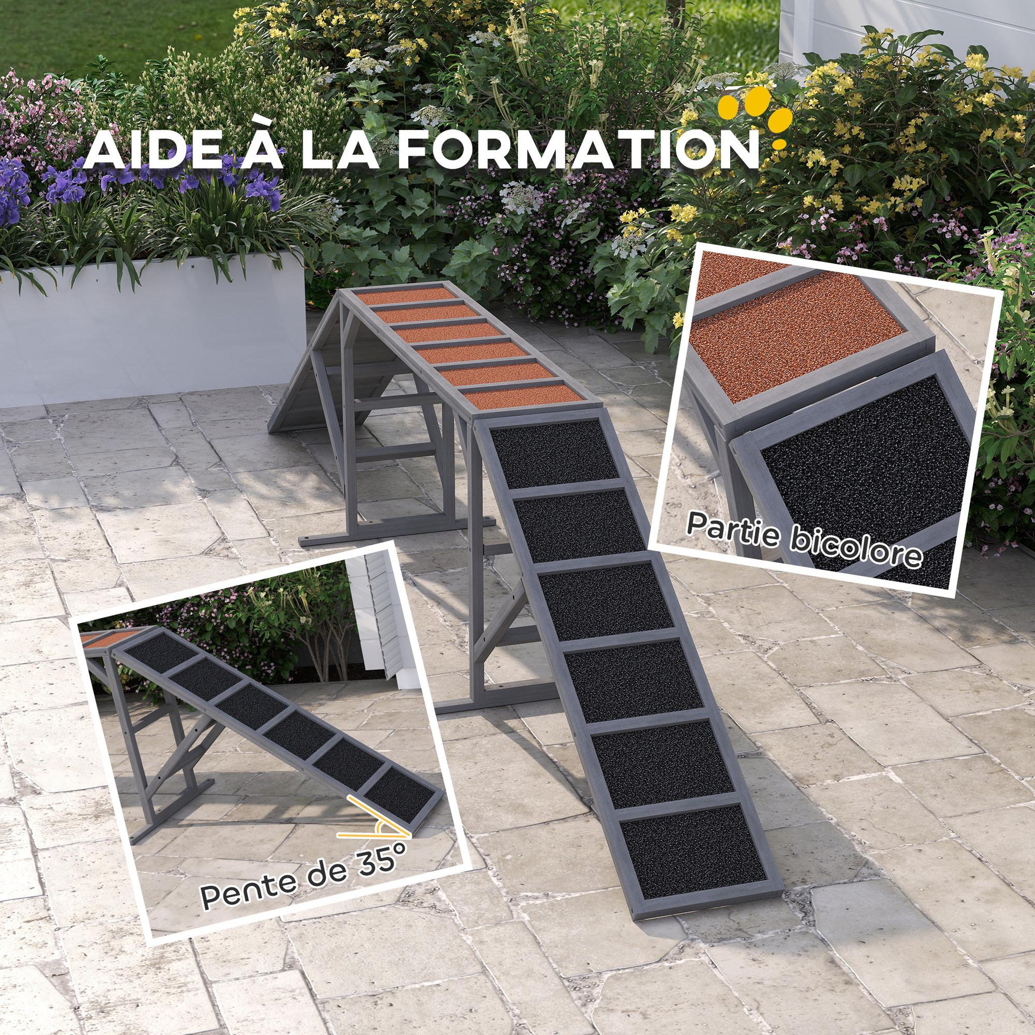 Voir la diapositive 6 : PAWHUT Rampe d'agilité pour chien barres de sécurité surface antidérapante max. 40kg bois gris