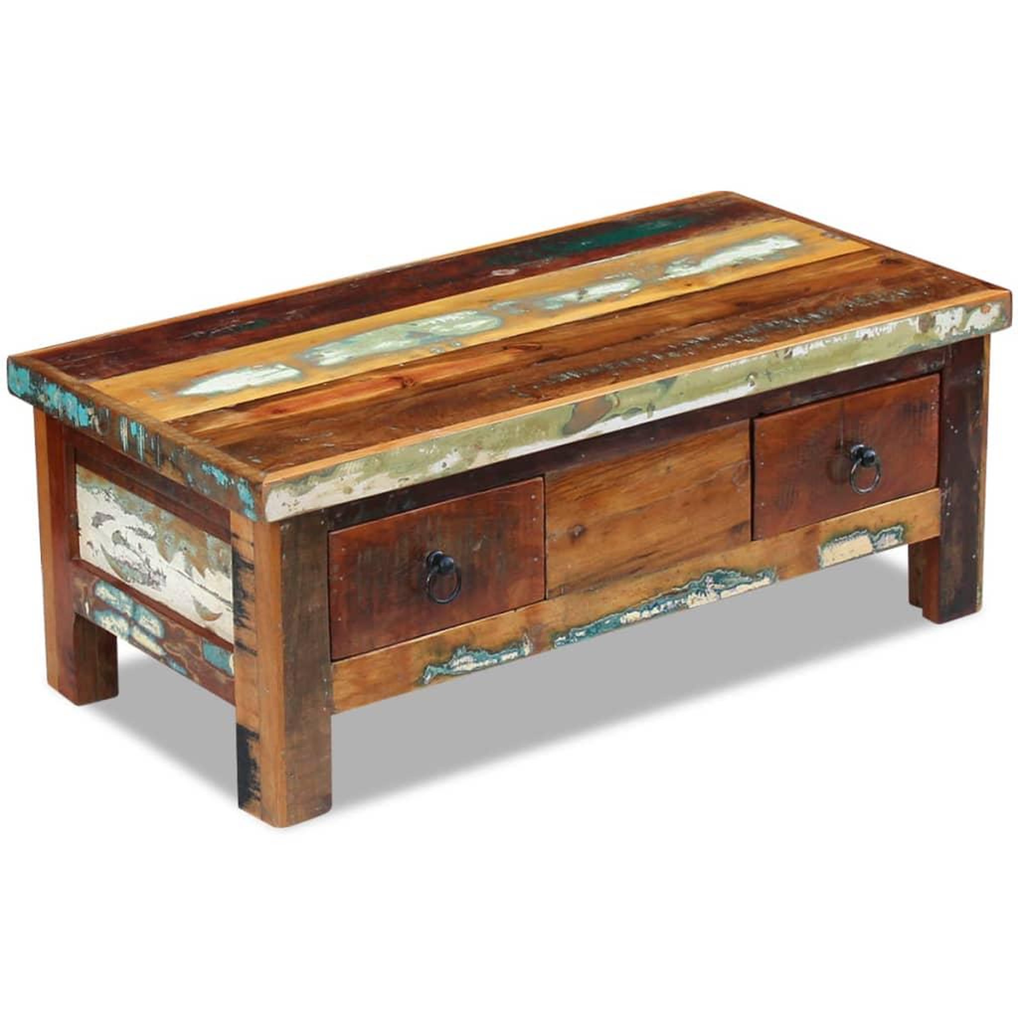 Voir la diapositive 1 : VIDAXL Table basse a tiroirs Bois de recuperation 90x45x35 cm