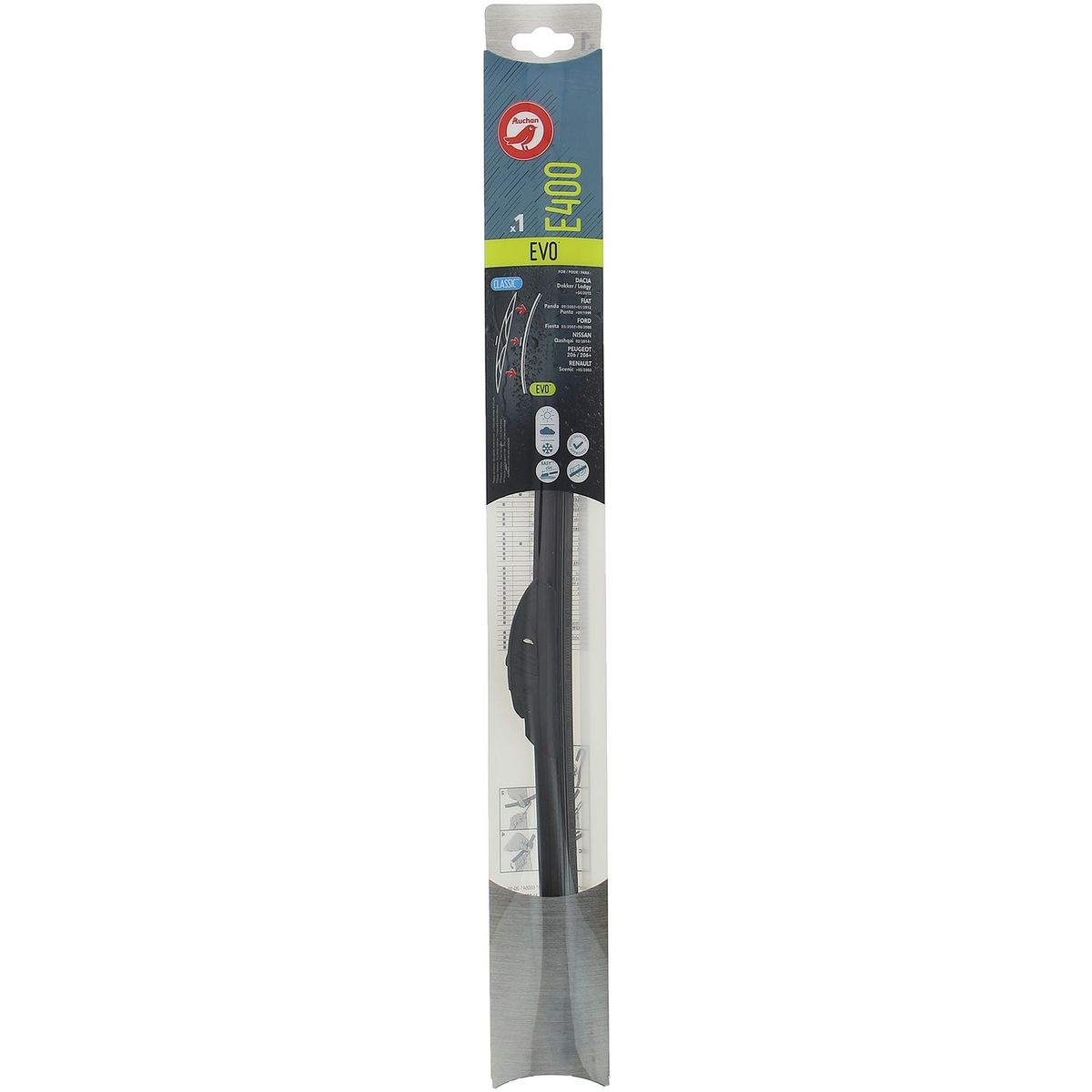 AUCHAN Balai d'essuie-glace EVO E400 40cm pour DACIA FIAT FORD NISSAN PEUGEOT RENAULT
