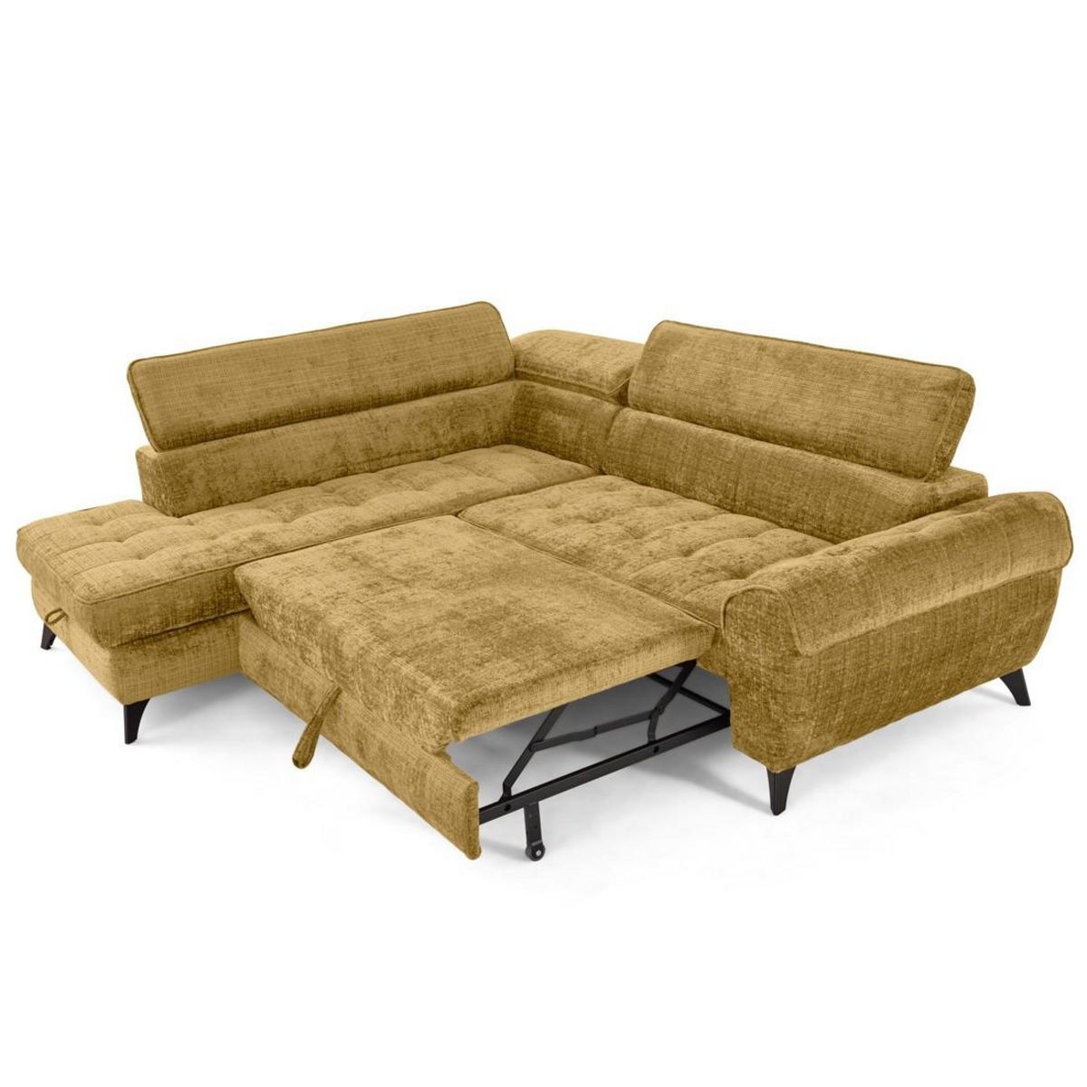 LISA DESIGN Marlo - canapé d'angle gauche 5 places convertible avec coffre et têtières en velours texturé