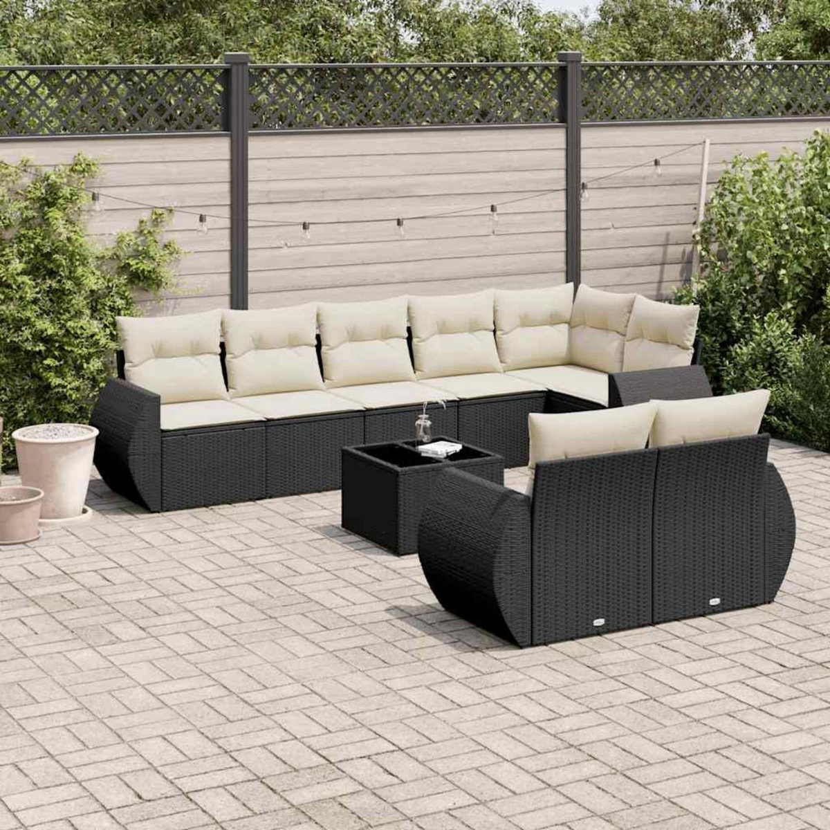 VIDAXL Salon de jardin 9 pcs avec coussins noir resine tressee