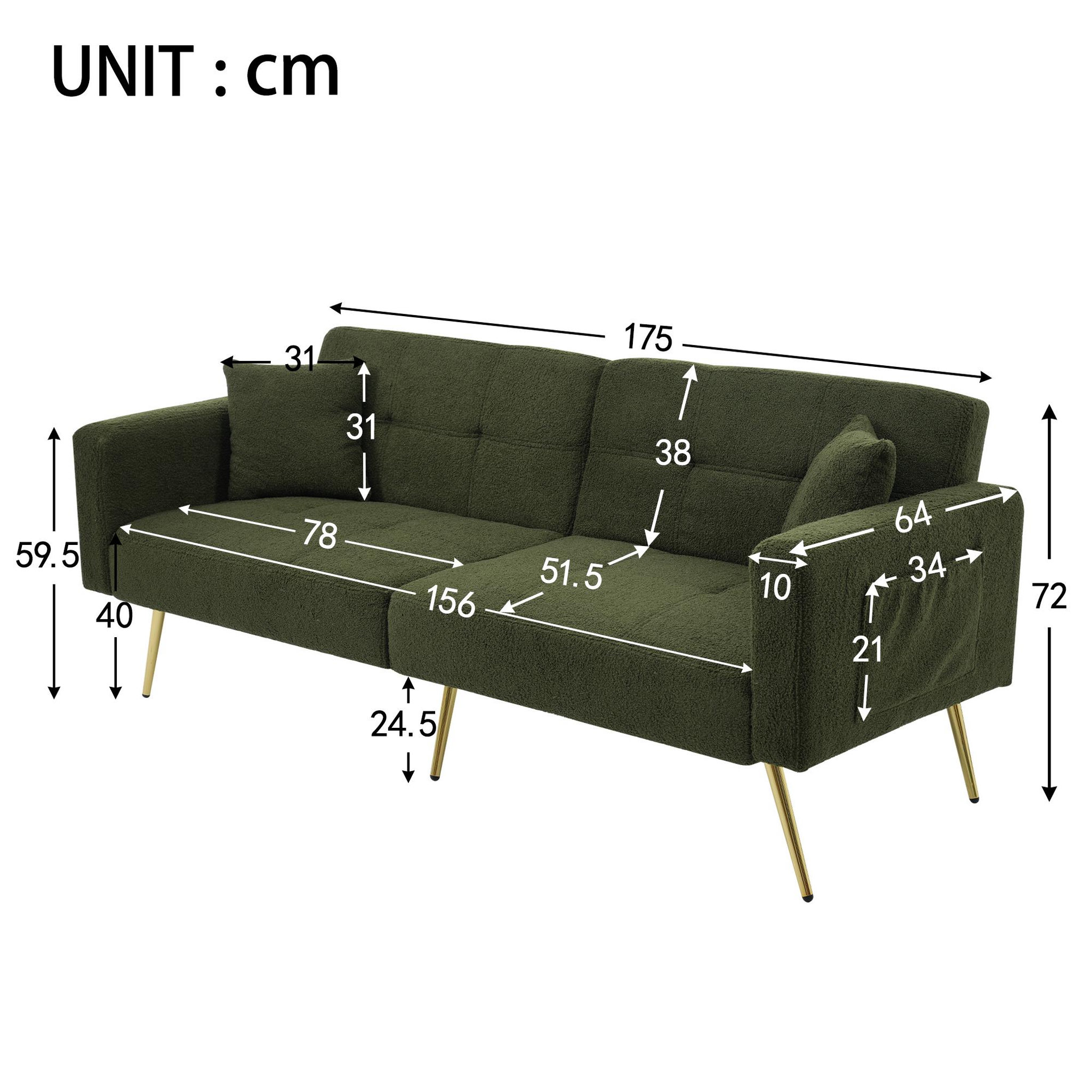 Voir la diapositive 3 : MERAX Canapé droit convertible 2 places tissu