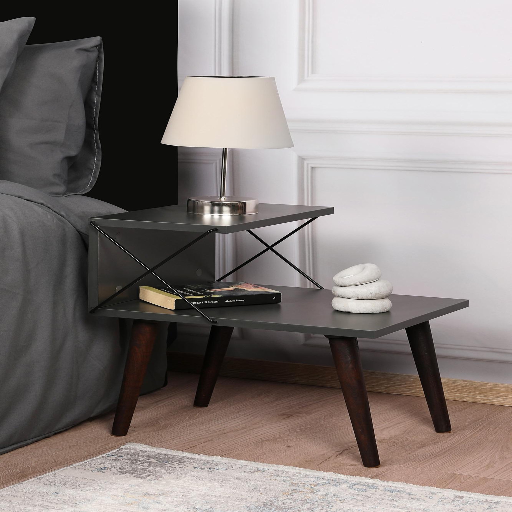 Voir la diapositive 2 : Habitat et Jardin Table de chevet en bois  cross  50 x 40 x 55 cm - anthracite