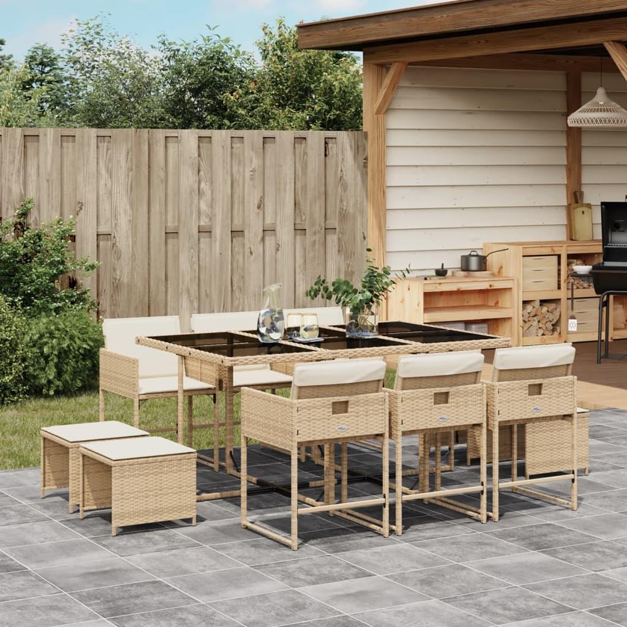 VIDAXL Ensemble a manger de jardin et coussins 11 pcs beige poly rotin