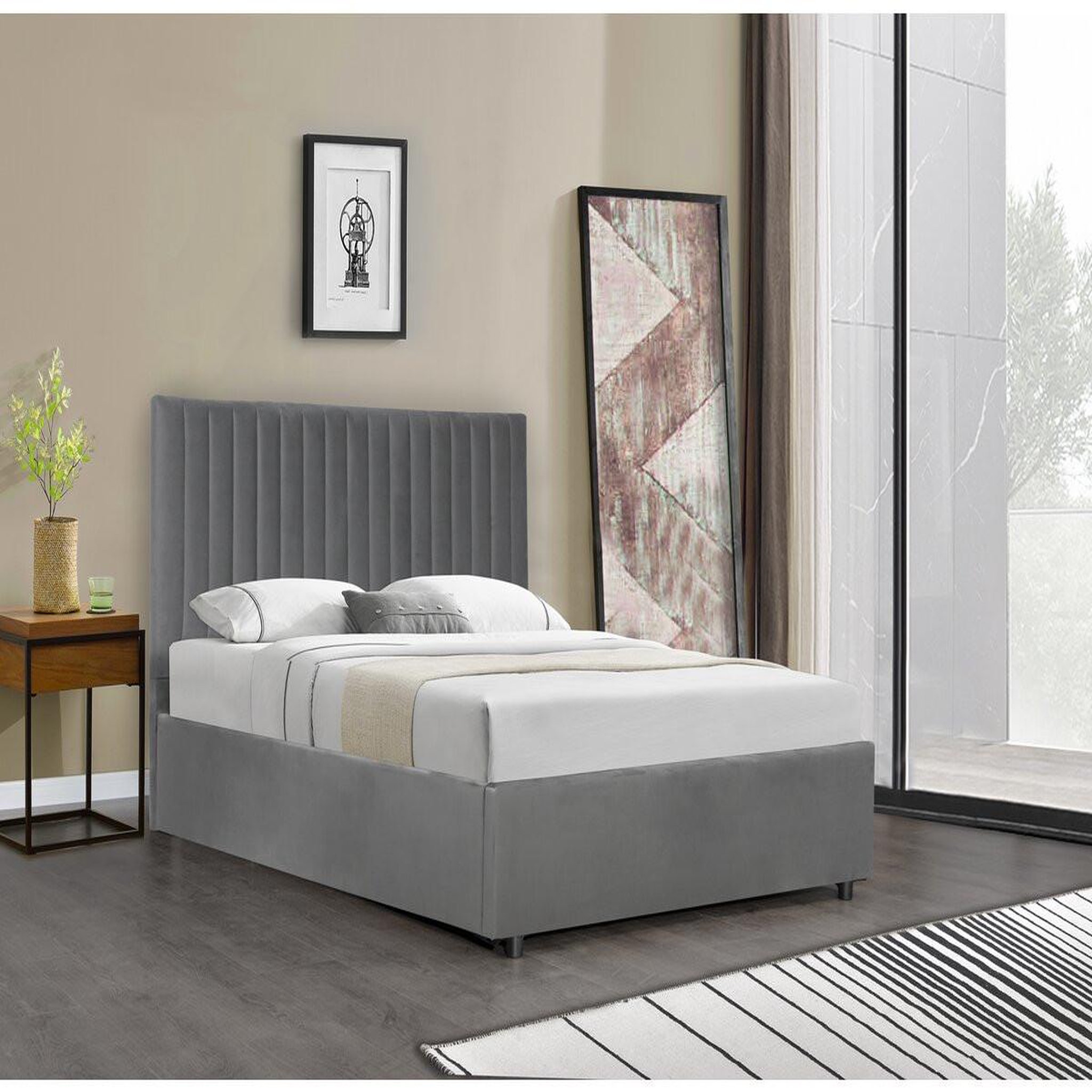 Voir la diapositive 2 : Habitat et Jardin Lit avec coffre  mia  - 160 x 200 cm - gris