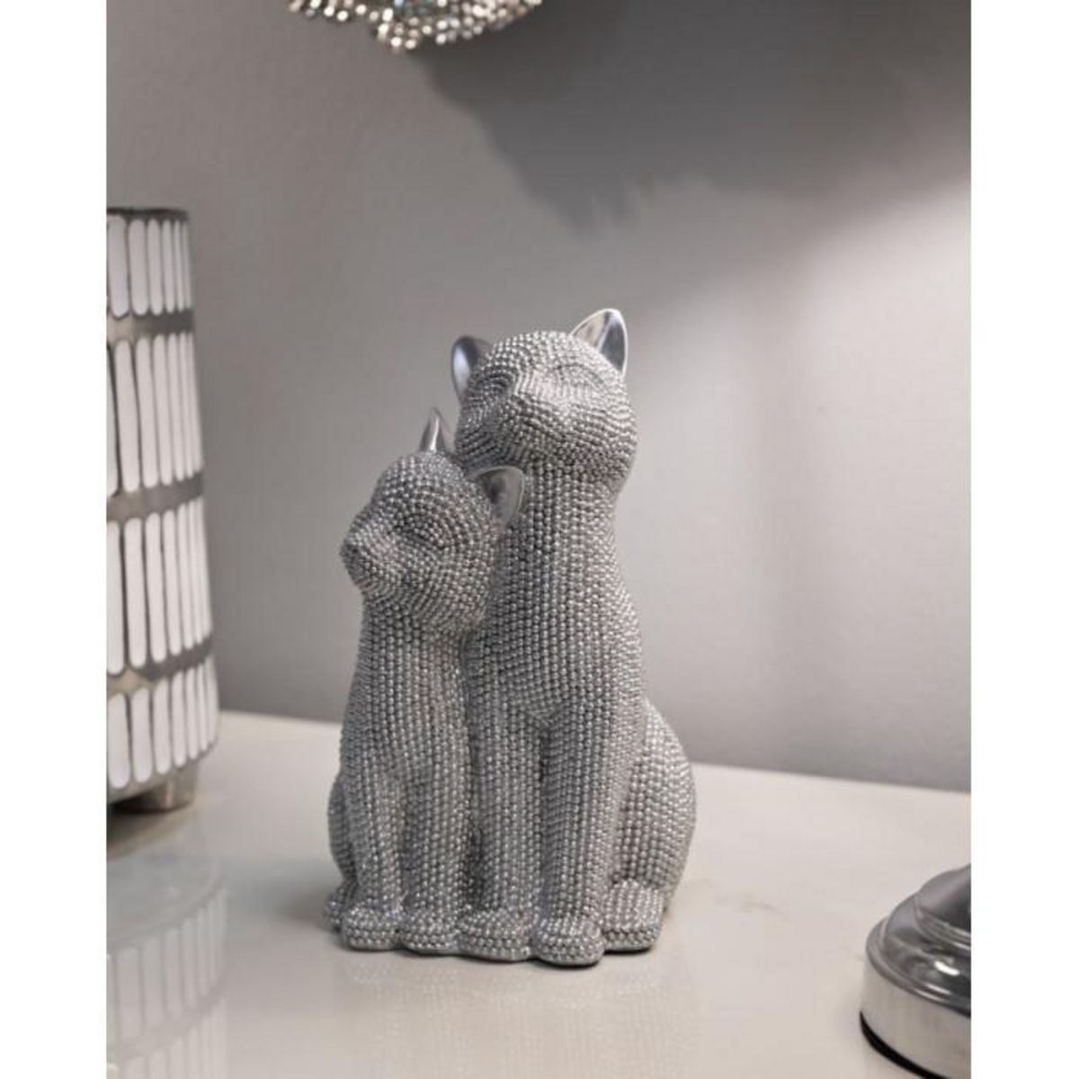 Paris Prix Statuette Déco Couple de Chat  Sparky  21cm Argent