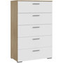 Voir la diapositive 1 : MARKET24 Commode BASJANA - 5 tiroirs - Décor chene sonoma et blanc mat - L80,2 x P41,3 x H123,8 cm