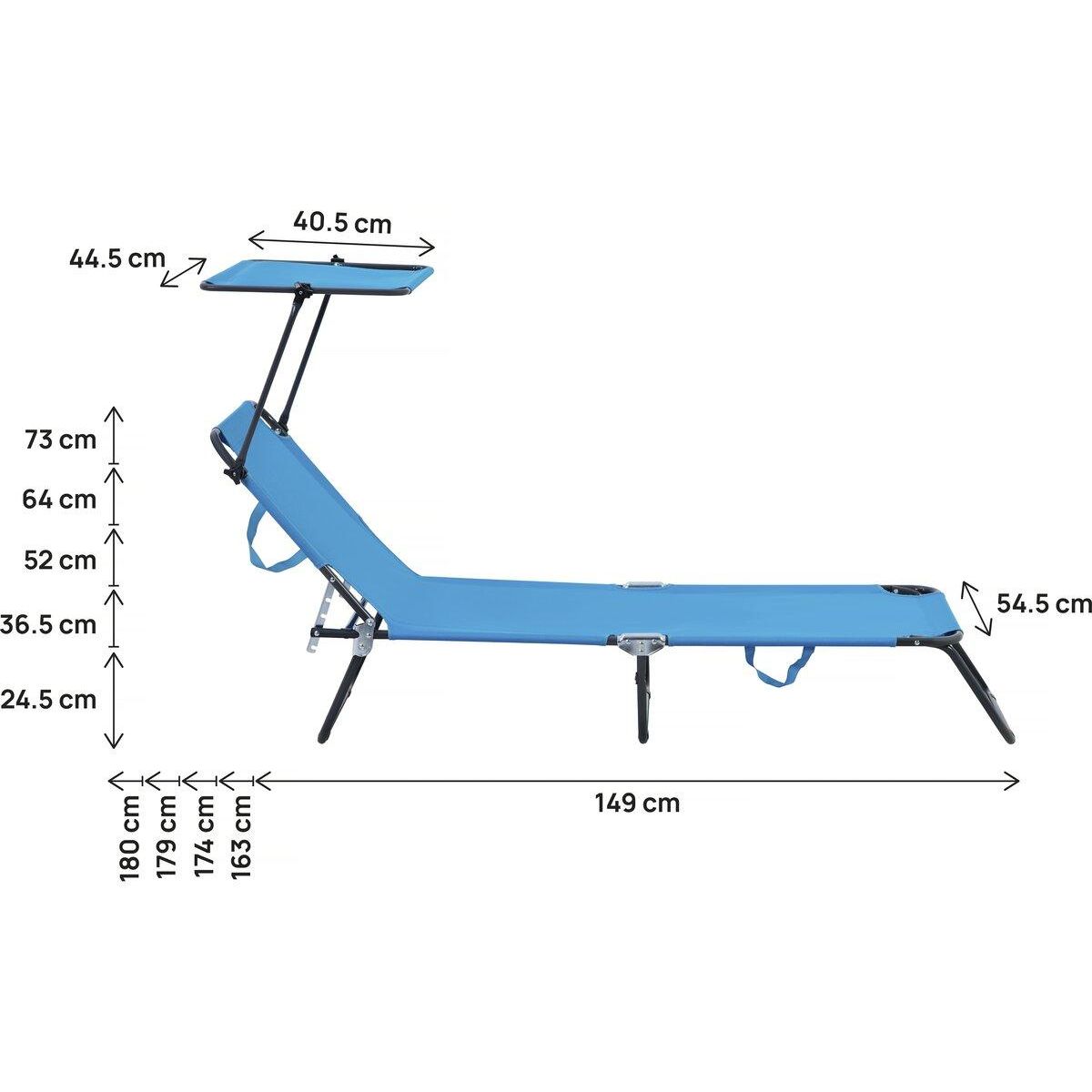 Habitat et Jardin Lot de 2 bains de soleil pliable  Lazy  - Avec pare soleil - Bleu