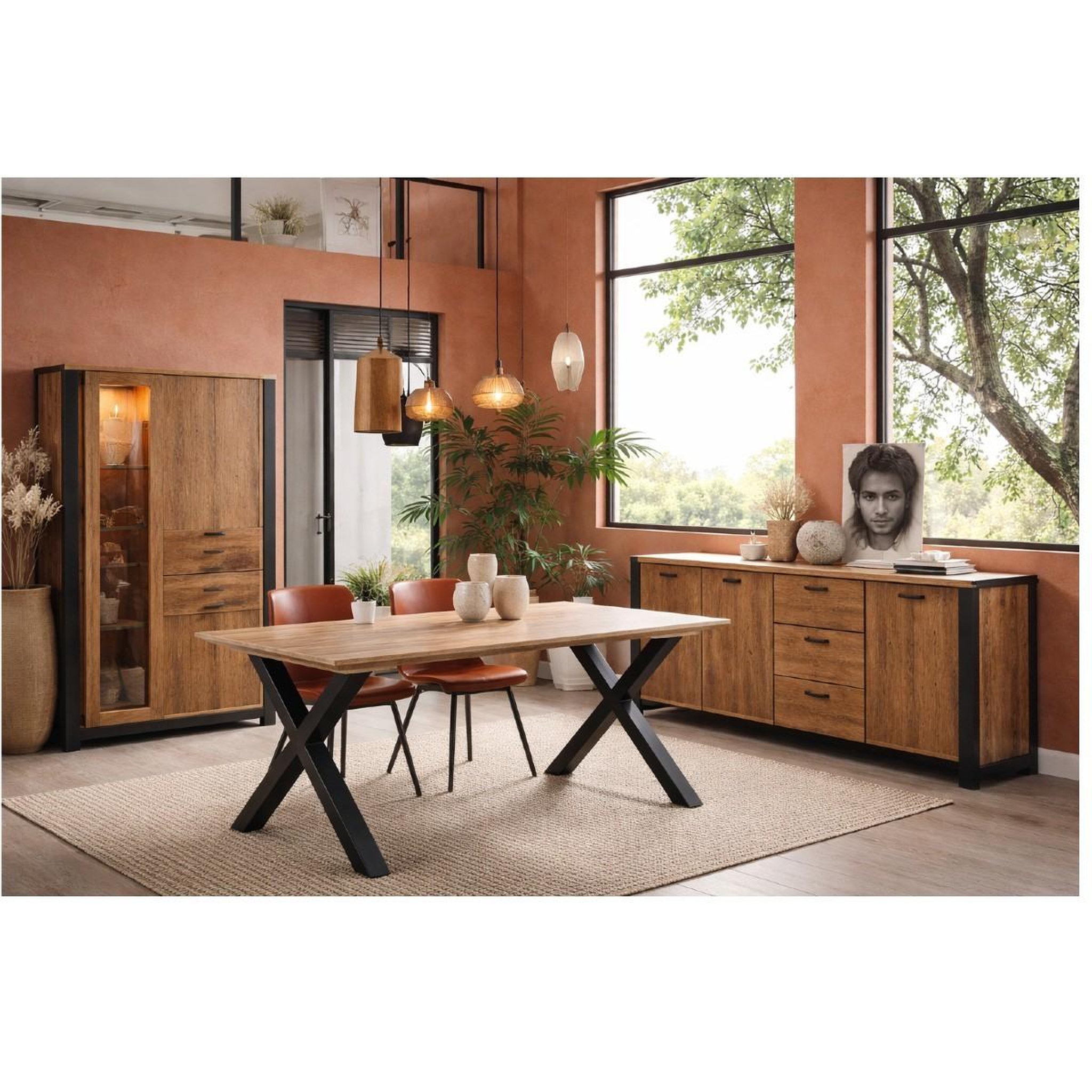 Voir la diapositive 2 : JLC KREATION Salle à manger complète MONA (Buffet + Table pied X)