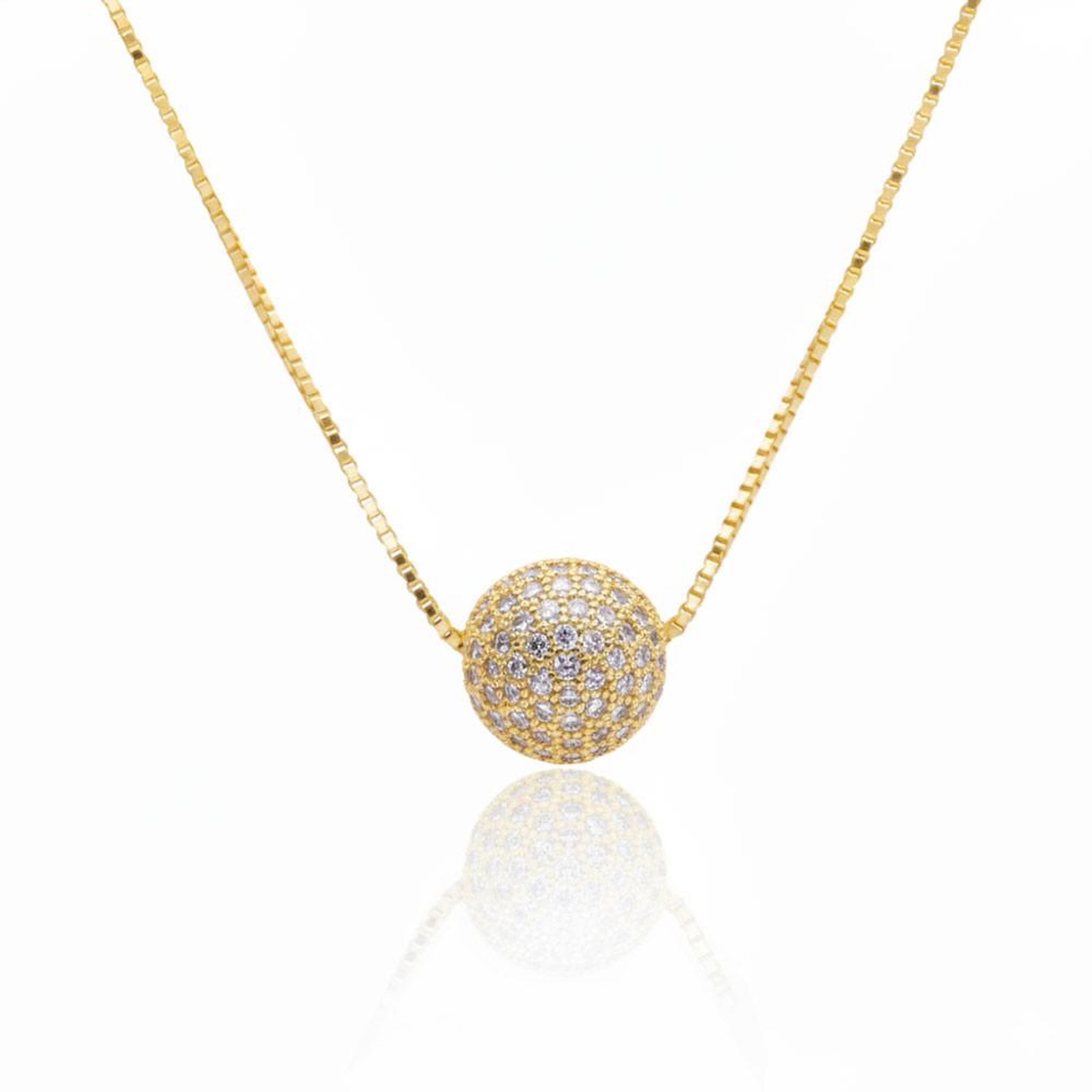L'ATELIER D'AZUR Collier Argent 925/000 Doré - Boule Pavée de Zirconiums