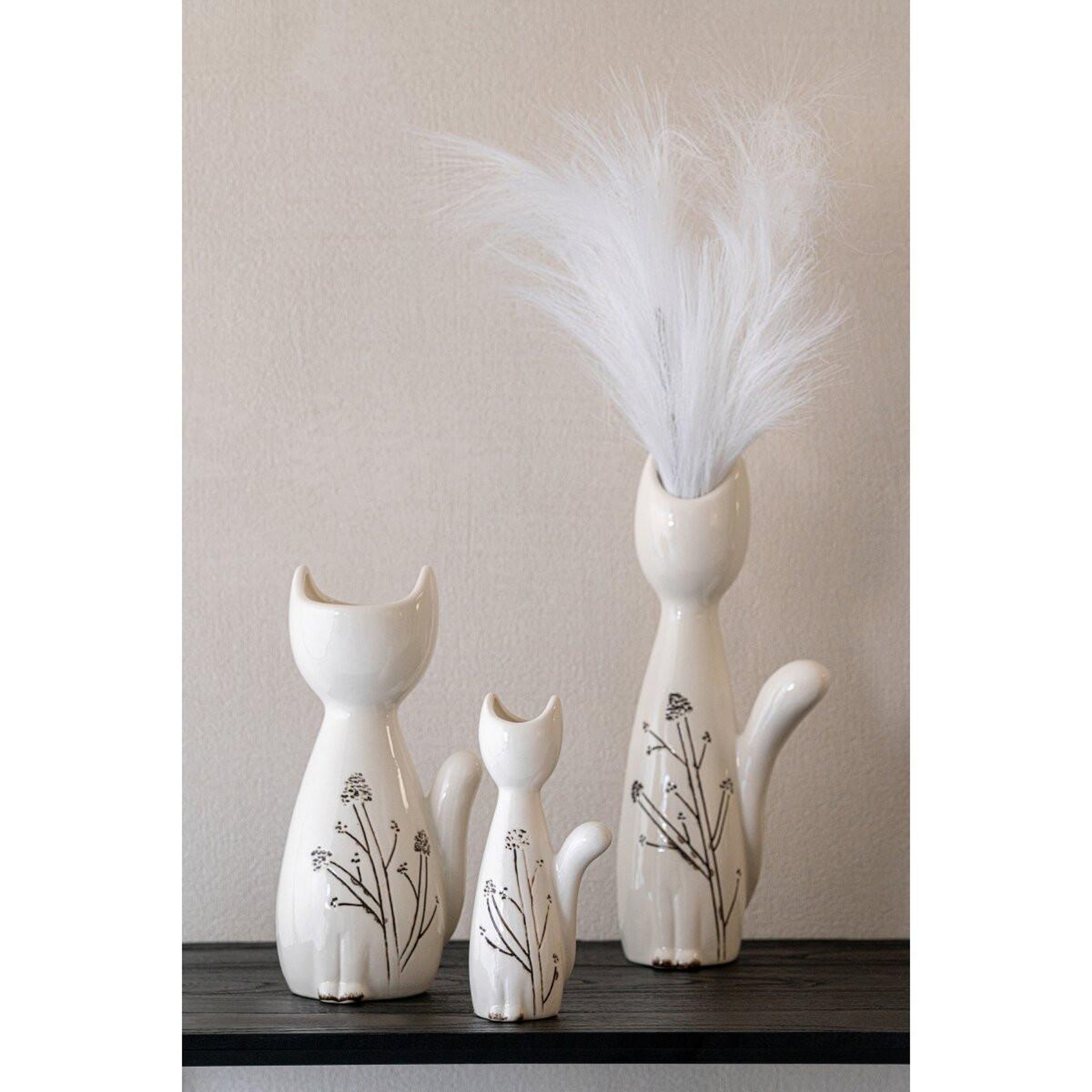 Voir la diapositive 4 : J-LINE Vase Chat en Porcelaine  Tuva  27cm Blanc