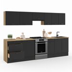 ID MARKET Cuisine complète casserolier 300 cm SUBTIL avec plan de travail 9 éléments bois et noir