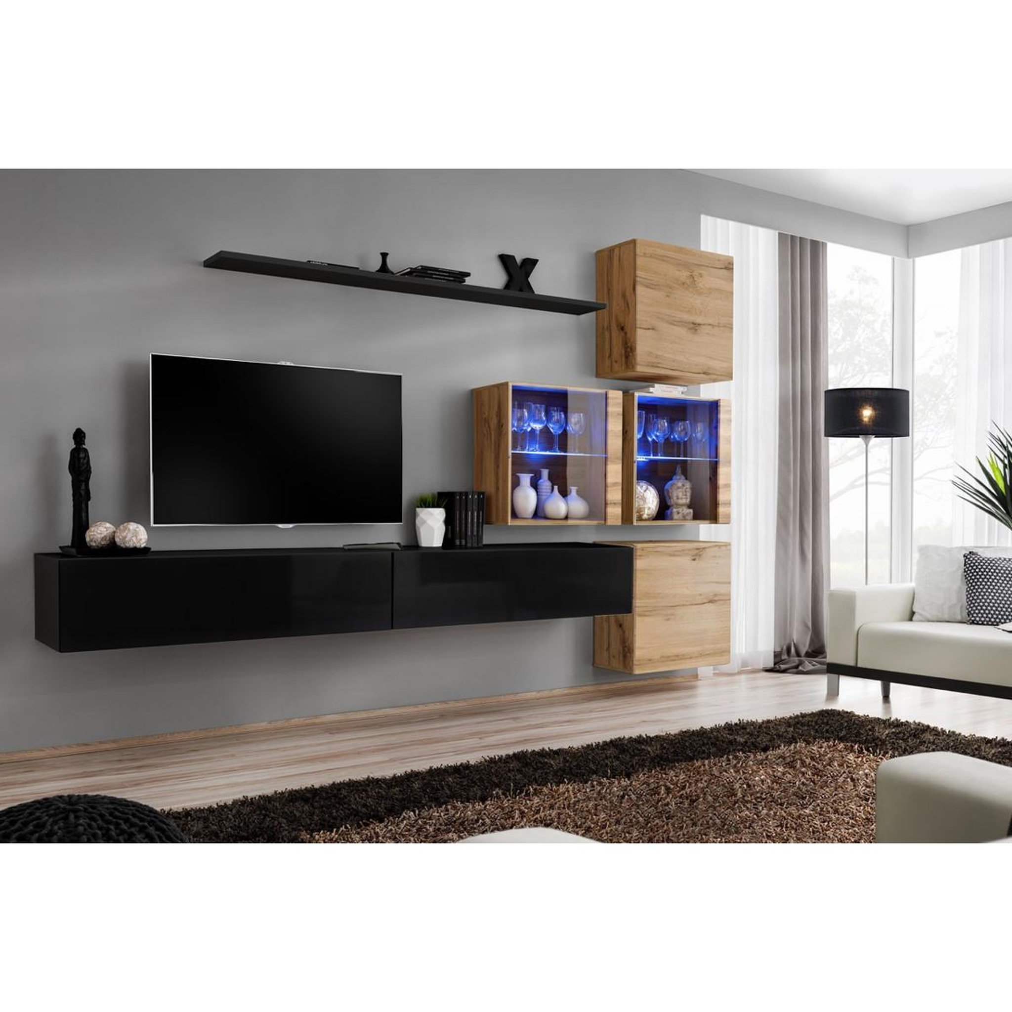 Voir la diapositive 2 : Paris Prix Meuble tv mural design  switch xix  310cm noir & naturel