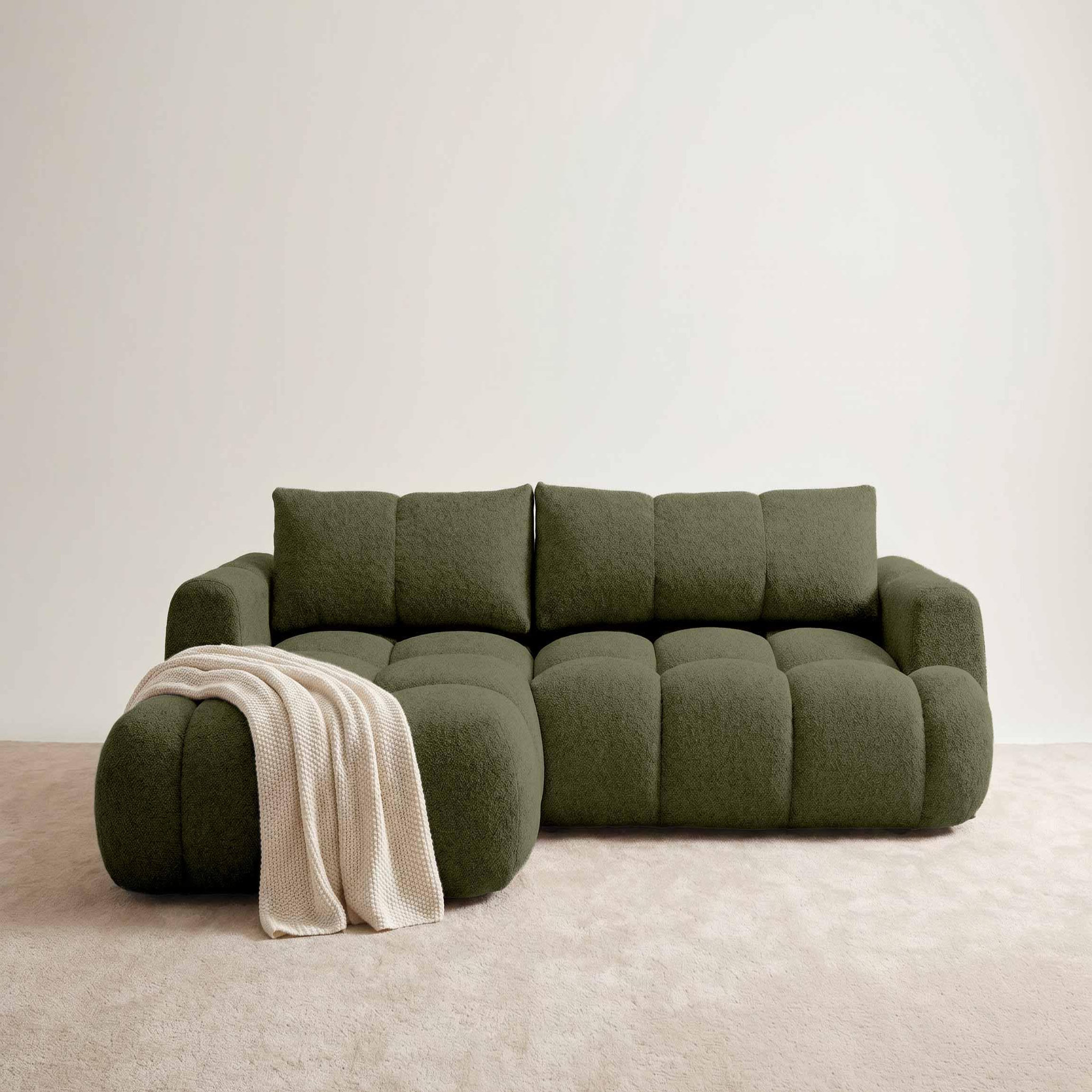 Voir la diapositive 2 : BEST MOBILIER Yulin - canapé d'angle gauche 4 places convertible avec coffre en tissu bouclette