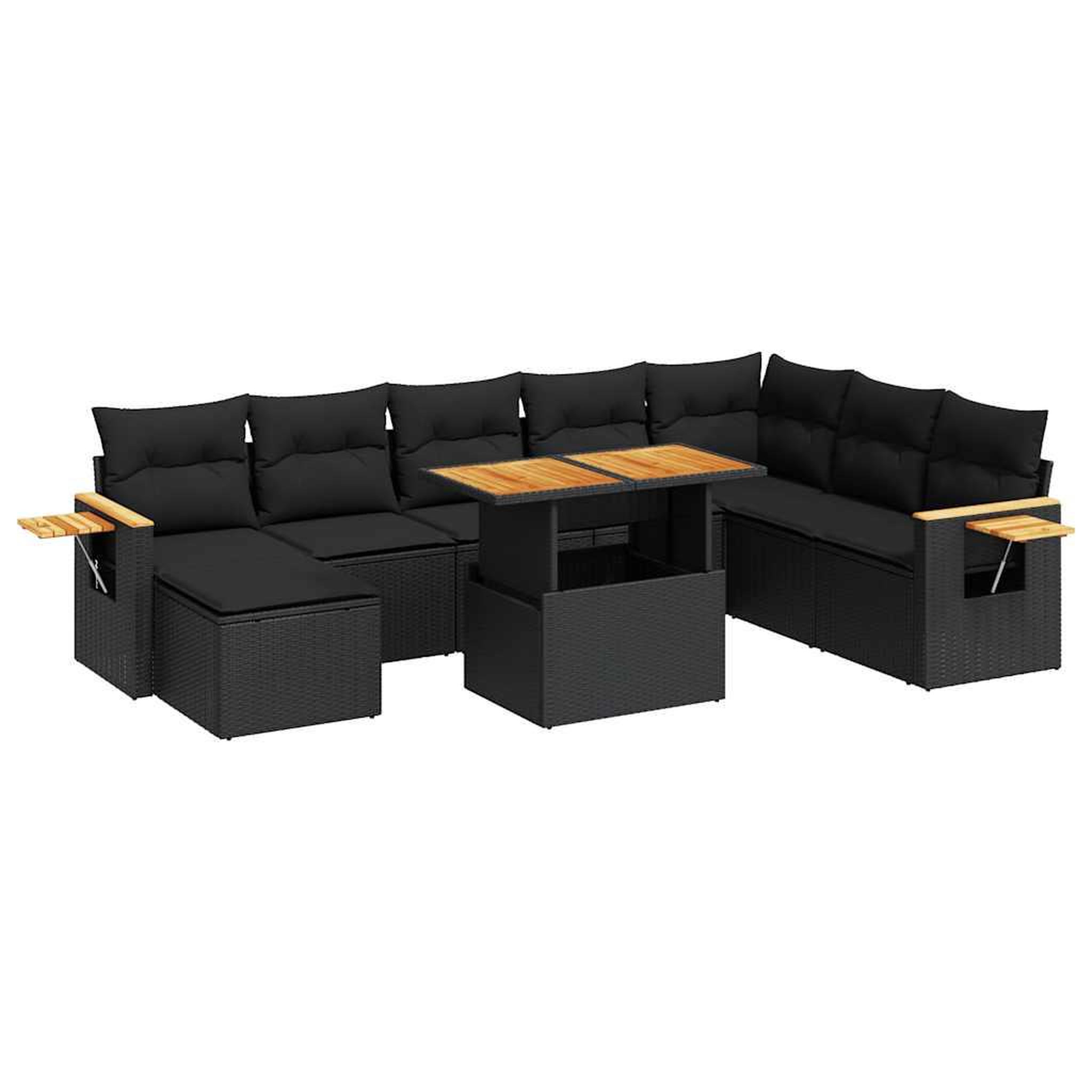 Voir la diapositive 2 : VIDAXL Salon de jardin avec coussins 9 pcs noir resine tressee acacia