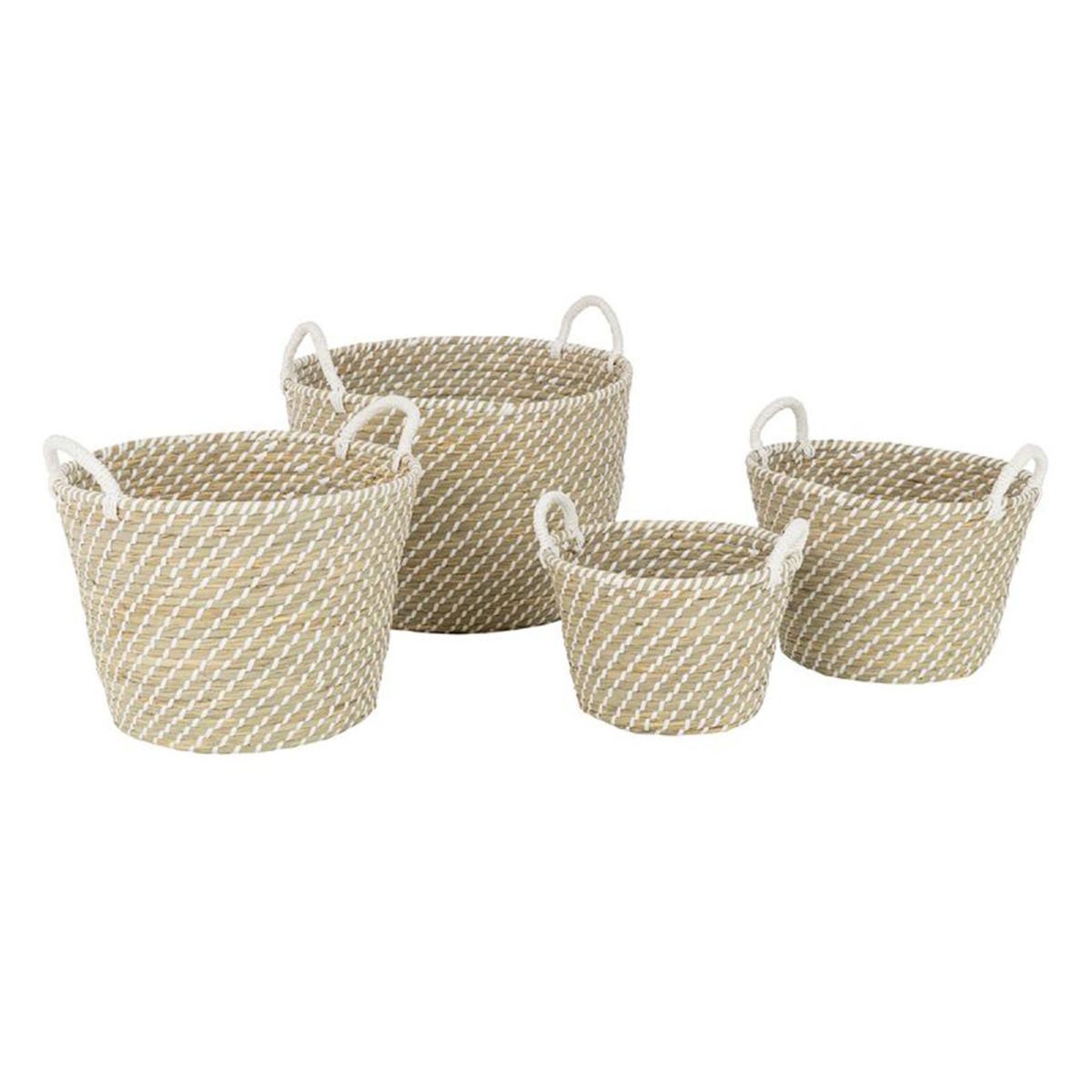 J-LINE Lot de 4 paniers de rangement  daren  48cm naturel & blanc
