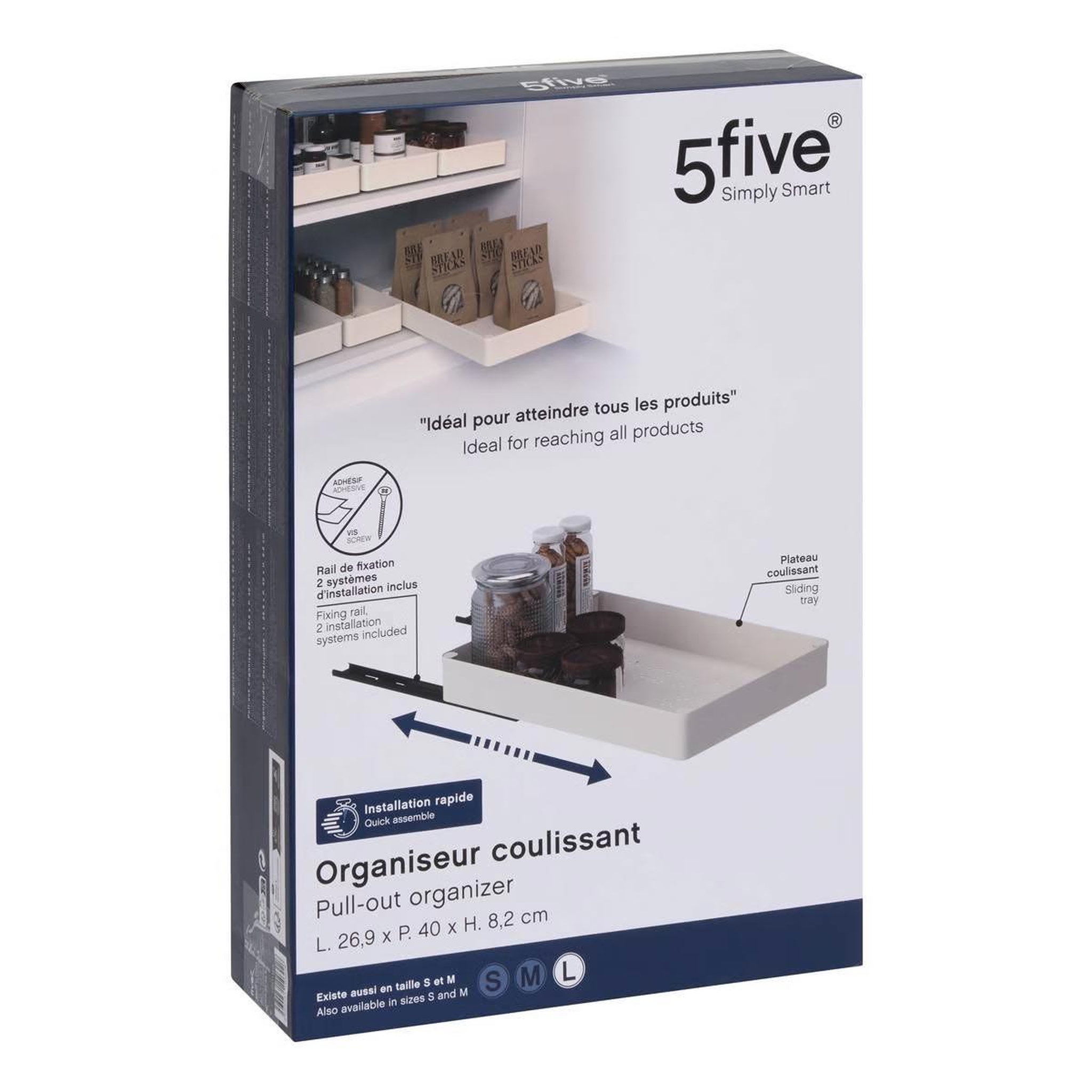Voir la diapositive 6 : FIVE Organiseur coulissant  placards  26cm beige