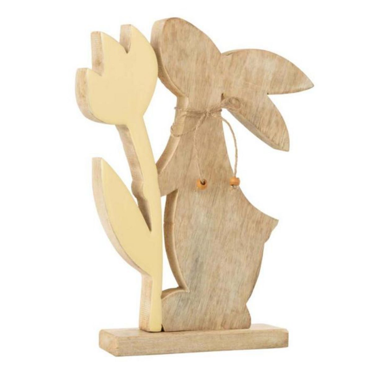 Paris Prix Statuette Déco  Lapin Fleur  27cm Jaune & Beige