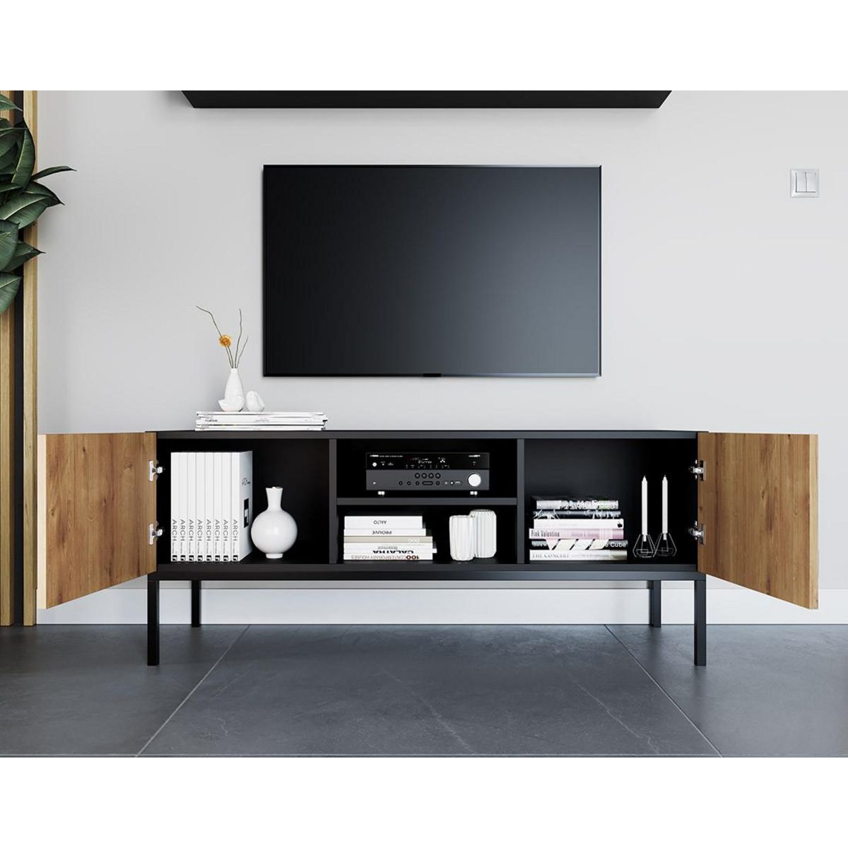 BEST MOBILIER Felicia - meuble tv - effet bois et noir - 120 cm