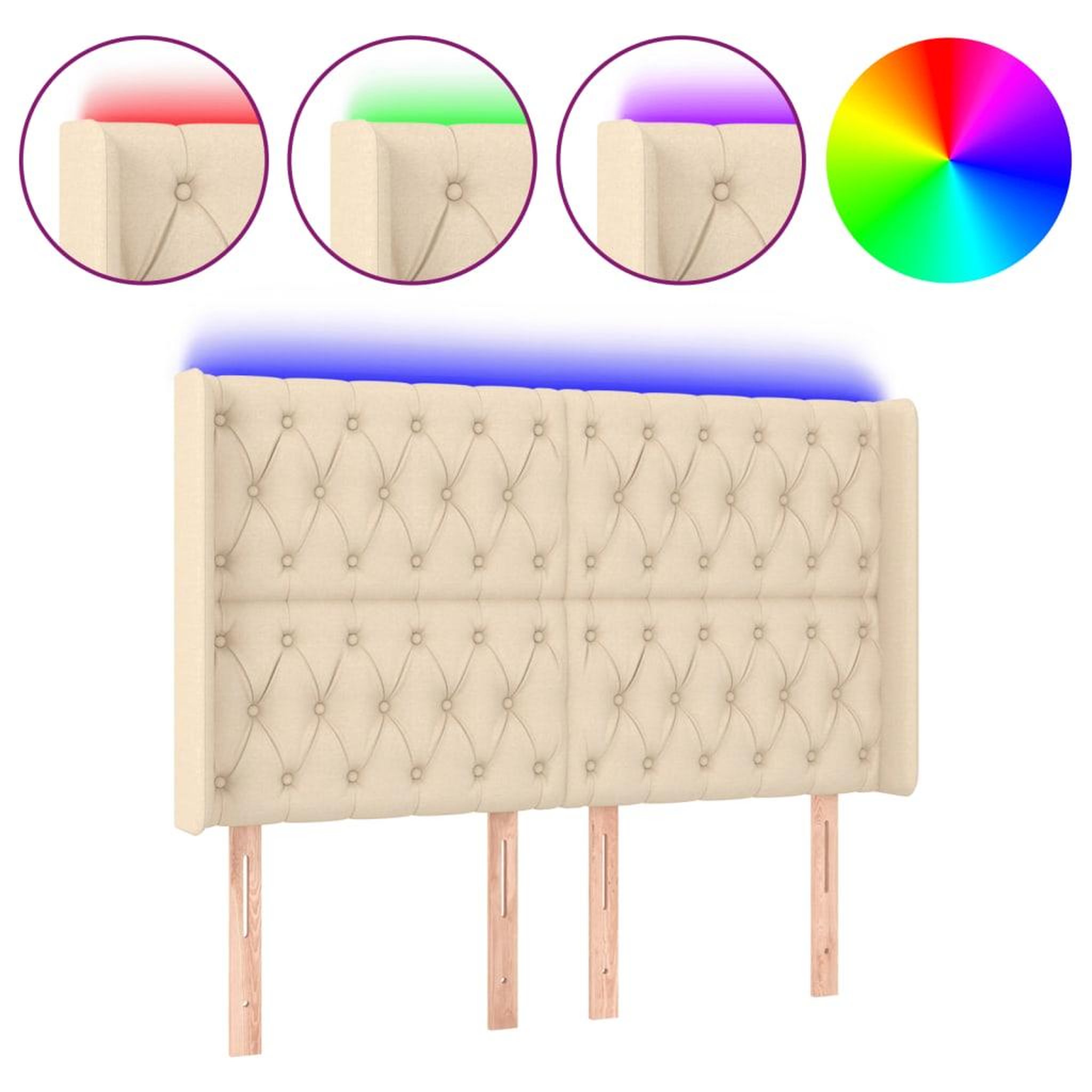 Voir la diapositive 2 : VIDAXL Tete de lit a LED Creme 147x16x118/128 cm Tissu