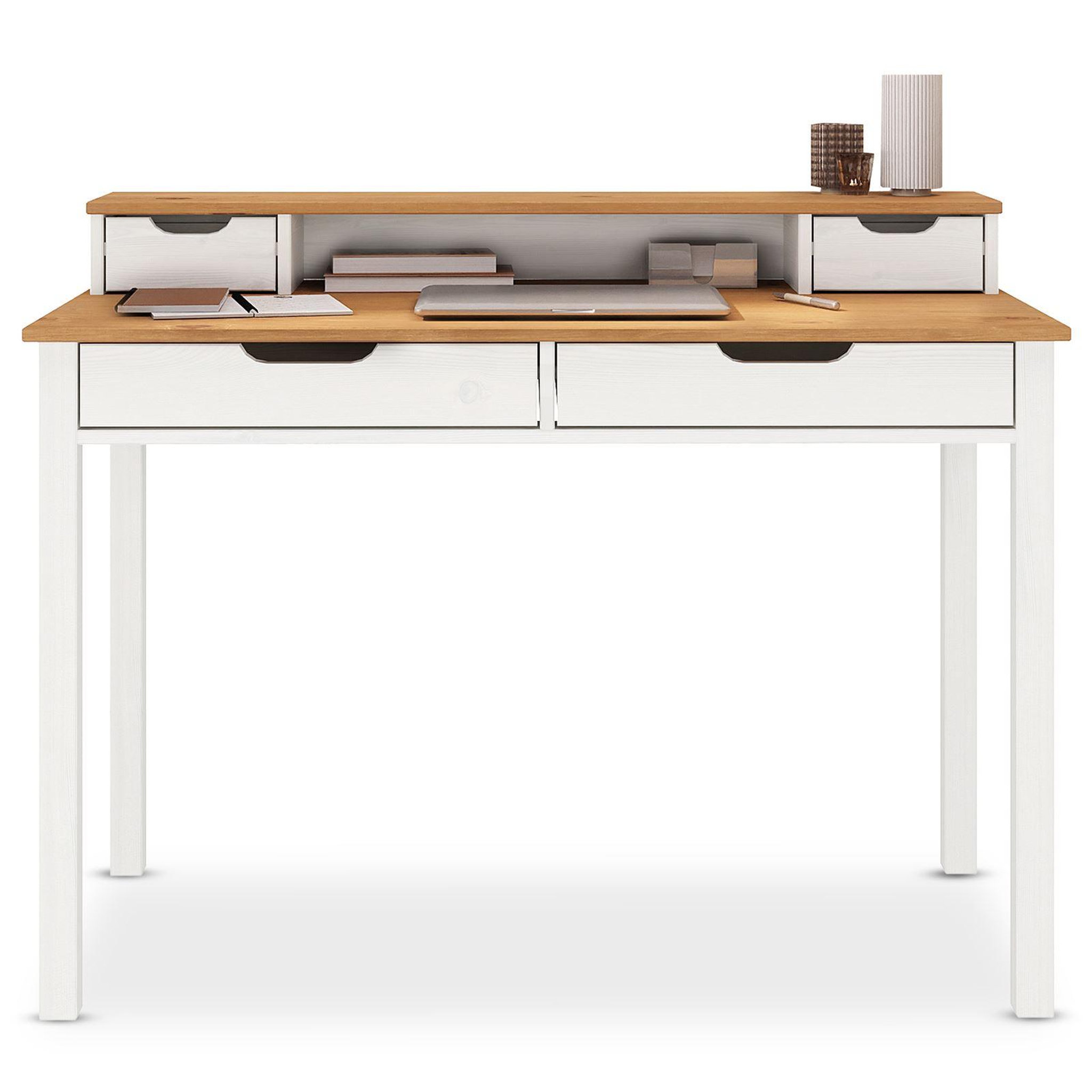 Voir la diapositive 1 : IDIMEX Bureau raul l 114 cm avec 4 tiroirs en bois massif