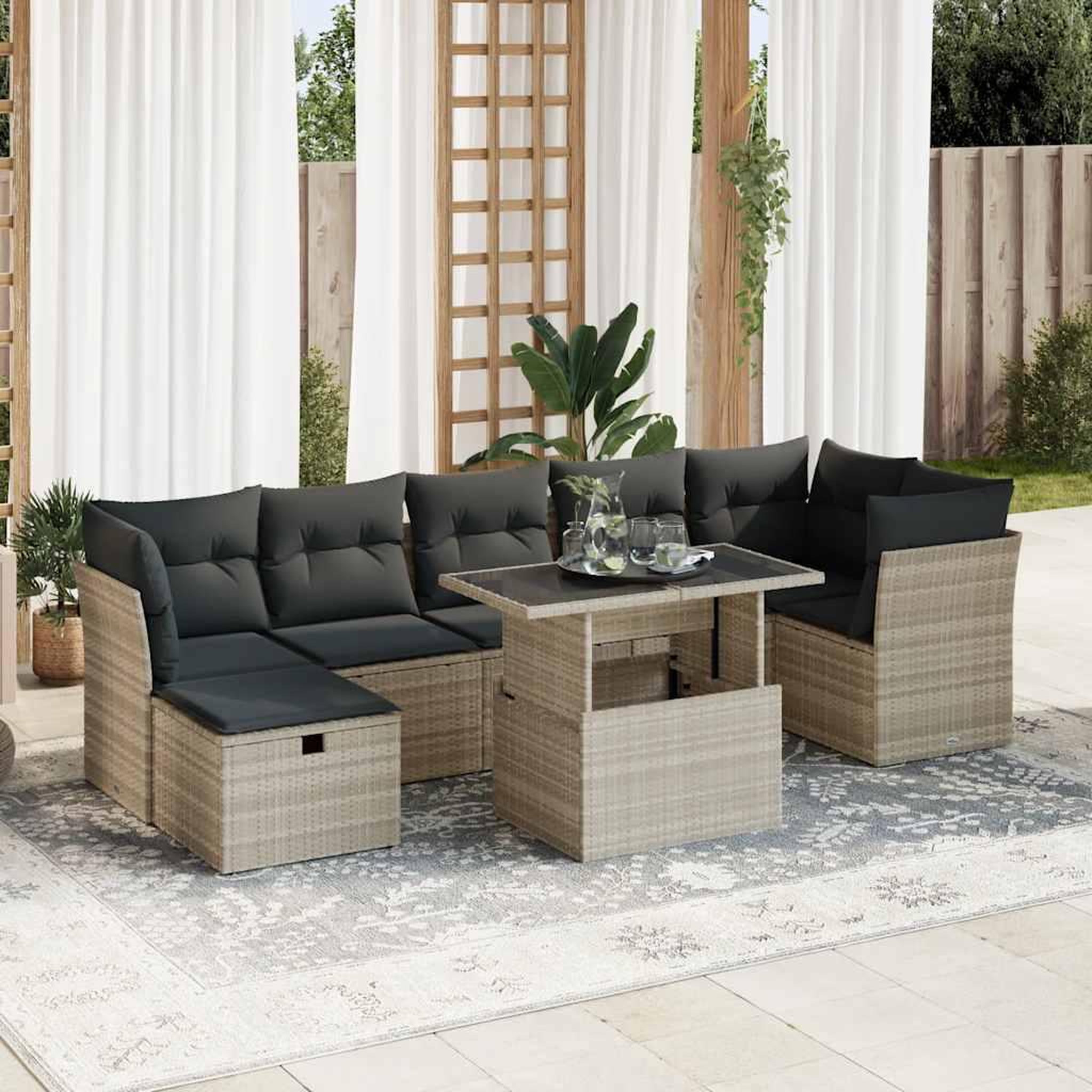 VIDAXL Salon de jardin 8 pcs avec coussins gris clair resine tressee