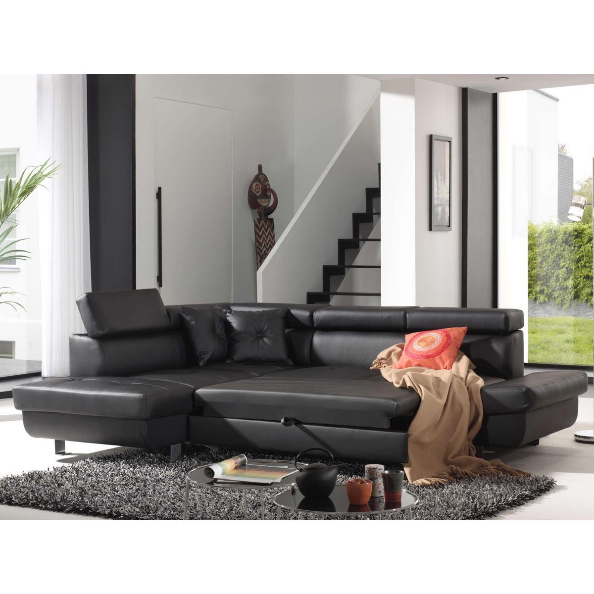 BEST MOBILIER Lisbona - canapé d'angle convertible - en pu - avec têtières réglables - gauche