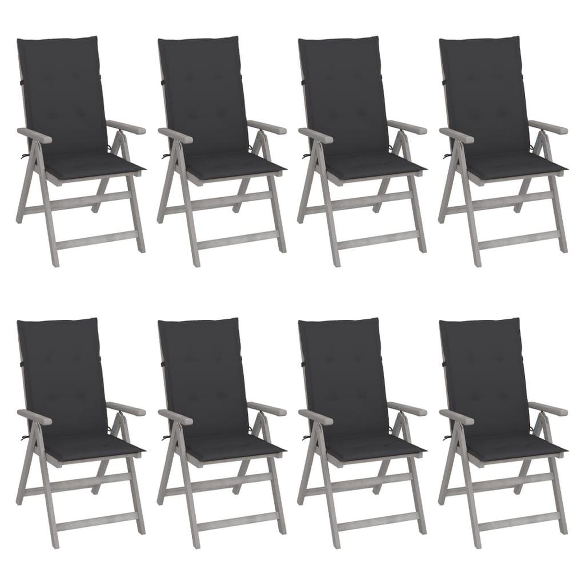 VIDAXL Chaises inclinables de jardin et coussins lot de 8 Gris Acacia