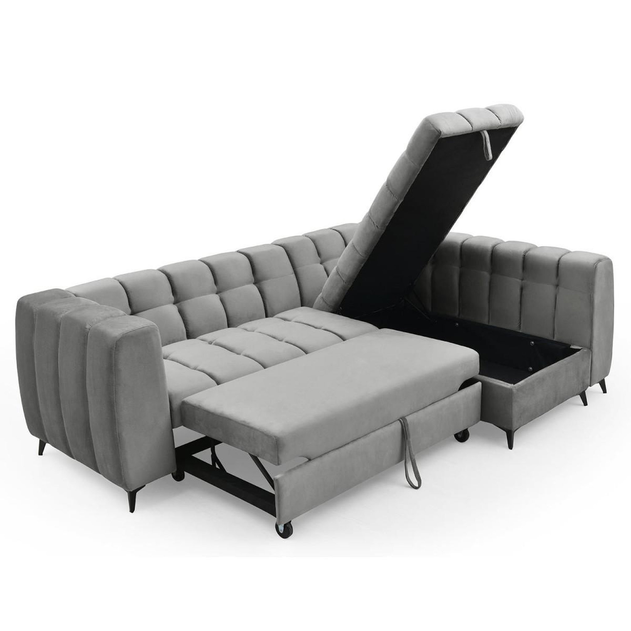 Voir la diapositive 4 : Paris Prix Canapé d'angle convertible 5 places  casey  247cm gris