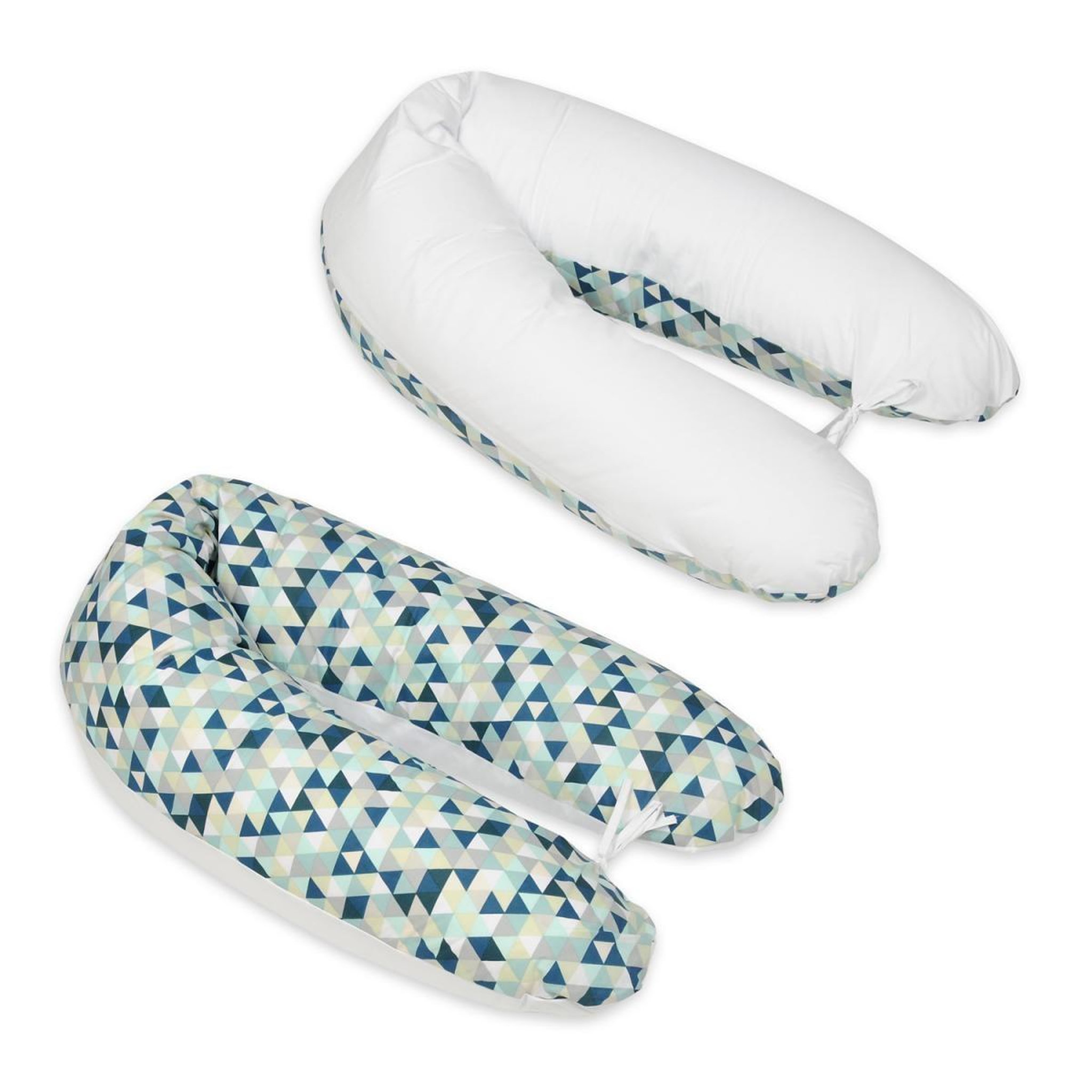 VELINDA Coussin maternité pre/post natal usages multiples triangles bleus – blanc