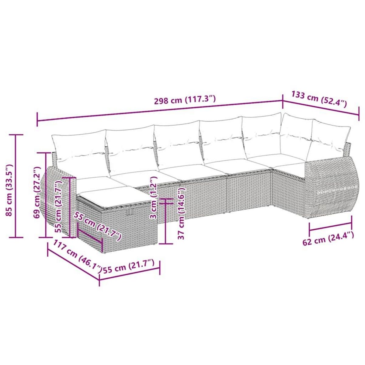 VIDAXL Salon de jardin avec coussins 7 pcs marron resine tressee