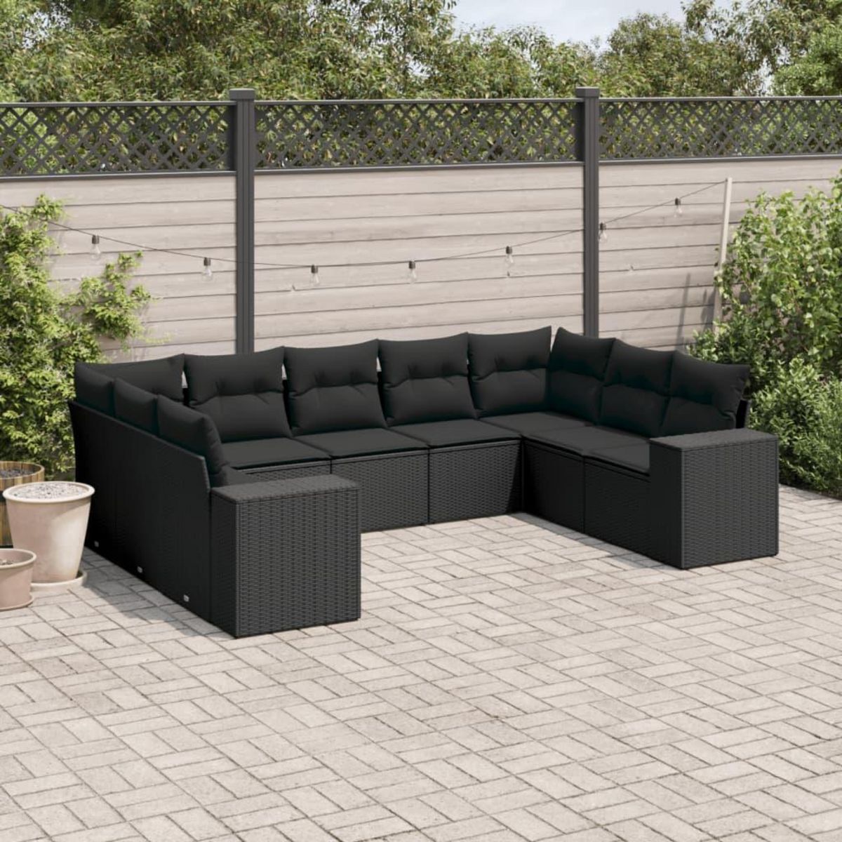 VIDAXL Salon de jardin 9 pcs avec coussins noir resine tressee