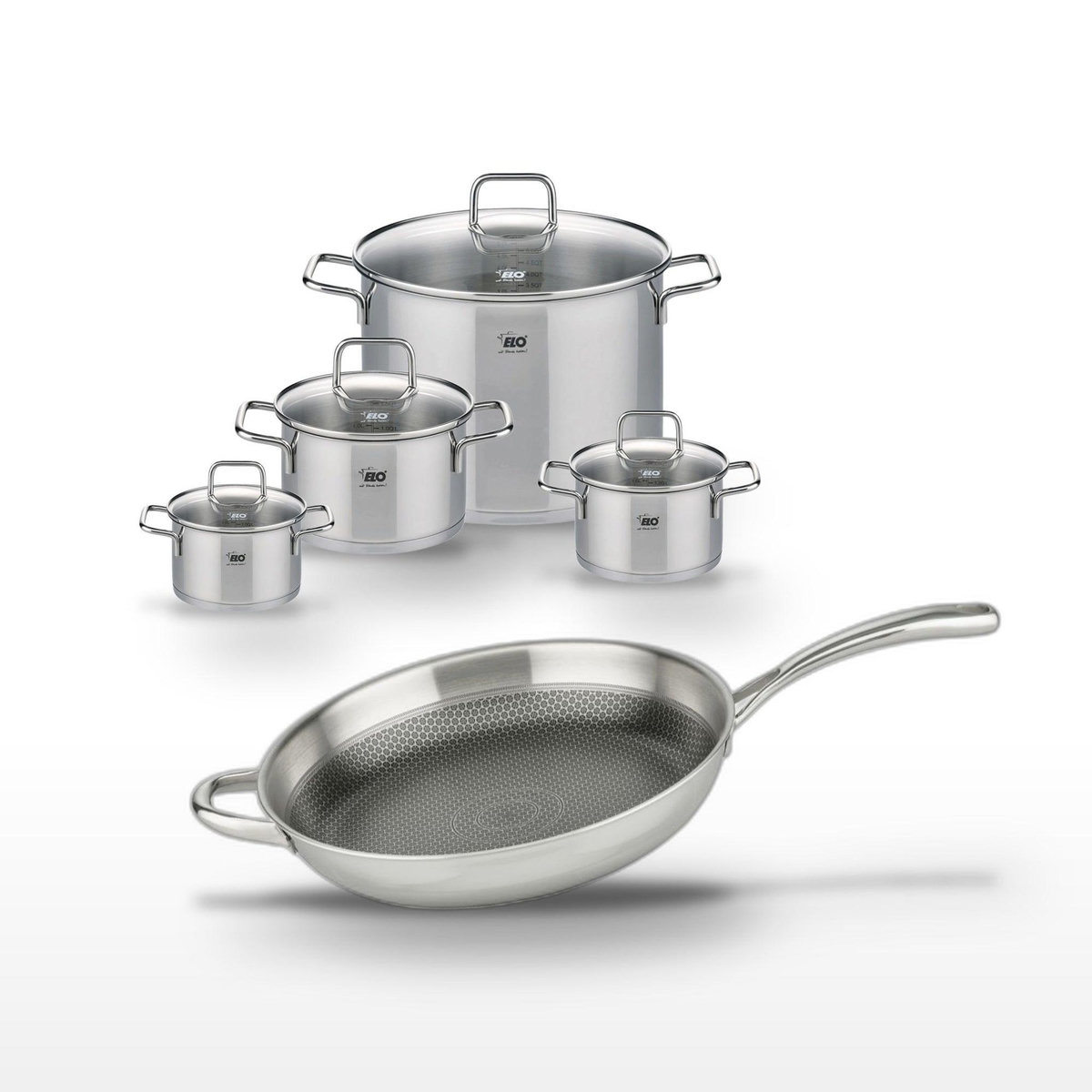 ELO Lot de 4 Faitouts en inox Elo Relief Evolution avec Poêle 32cm