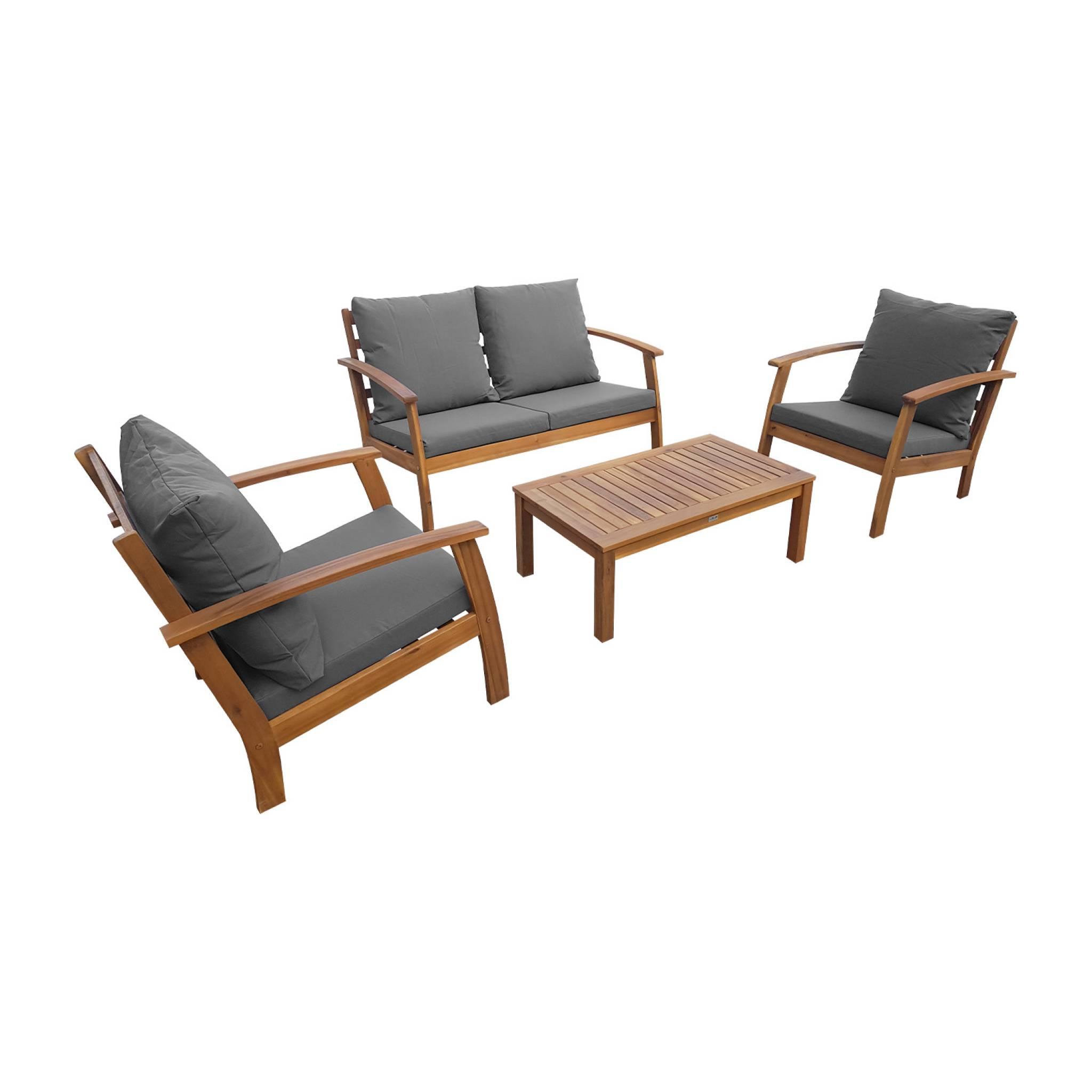 Voir la diapositive 1 : SWEEEK Salon de jardin en bois 4 places - Ushuaïa - Canapé, fauteuils et table basse en acacia, design
