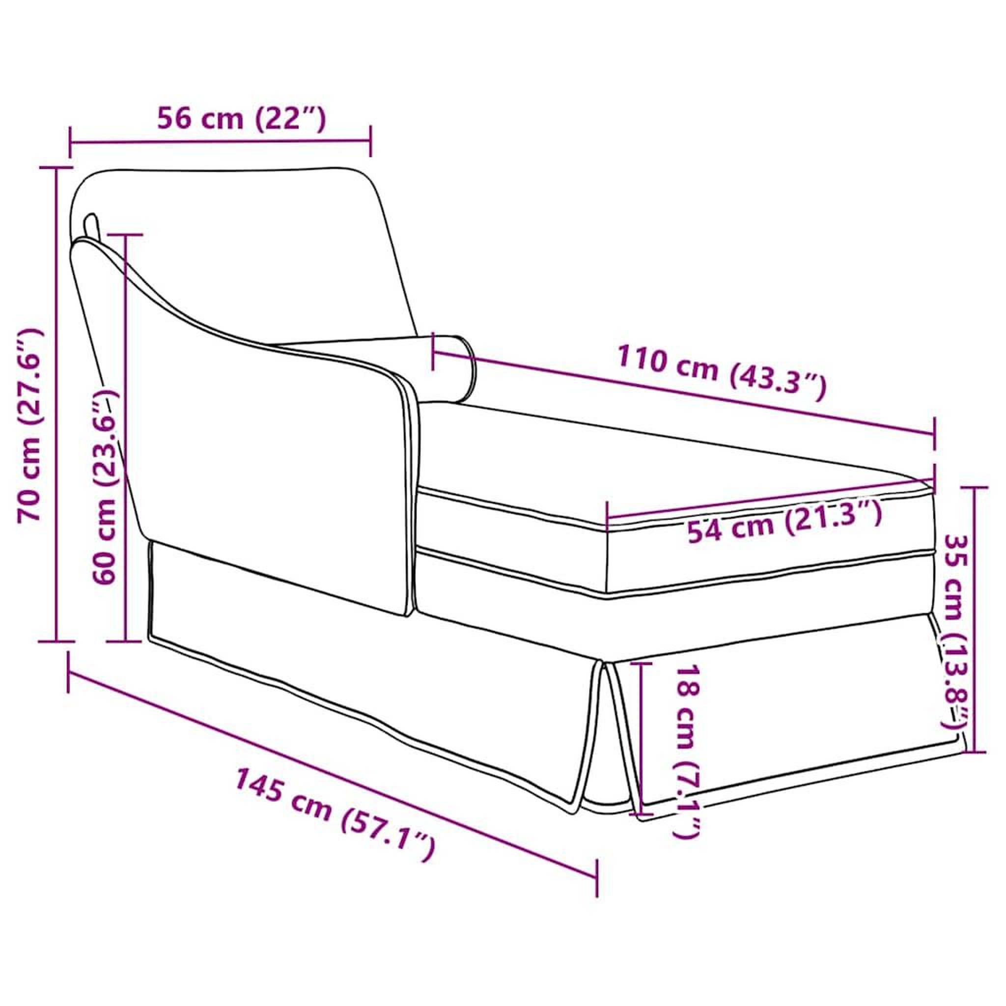 Voir la diapositive 6 : VIDAXL Fauteuil long et traversin accoudoir droit gris fonce velours