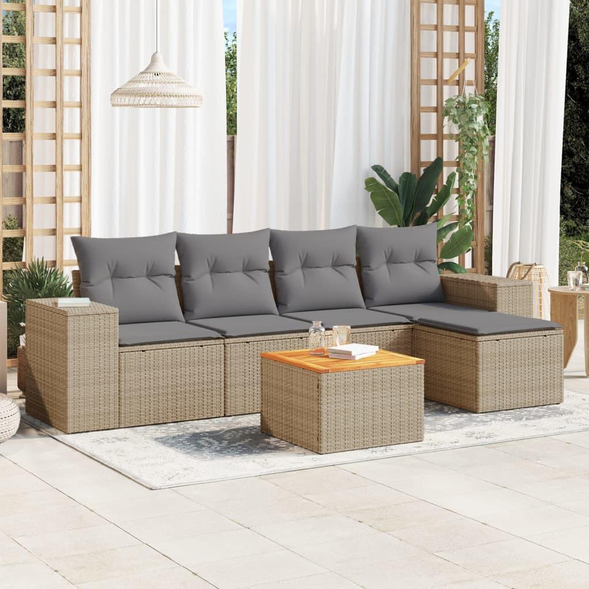 VIDAXL Salon de jardin avec coussins 6 pcs beige resine tressee