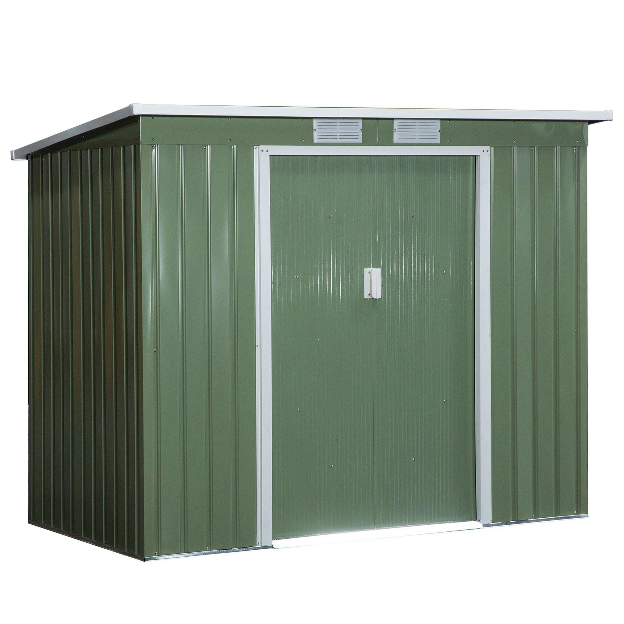 Voir la diapositive 1 : OUTSUNNY Abri de jardin - remise pour outils - fondation incluse - cabanon 2 portes coulissantes verrouillables - dim. 213L x 130l x 173H cm - tôle d'acier vert