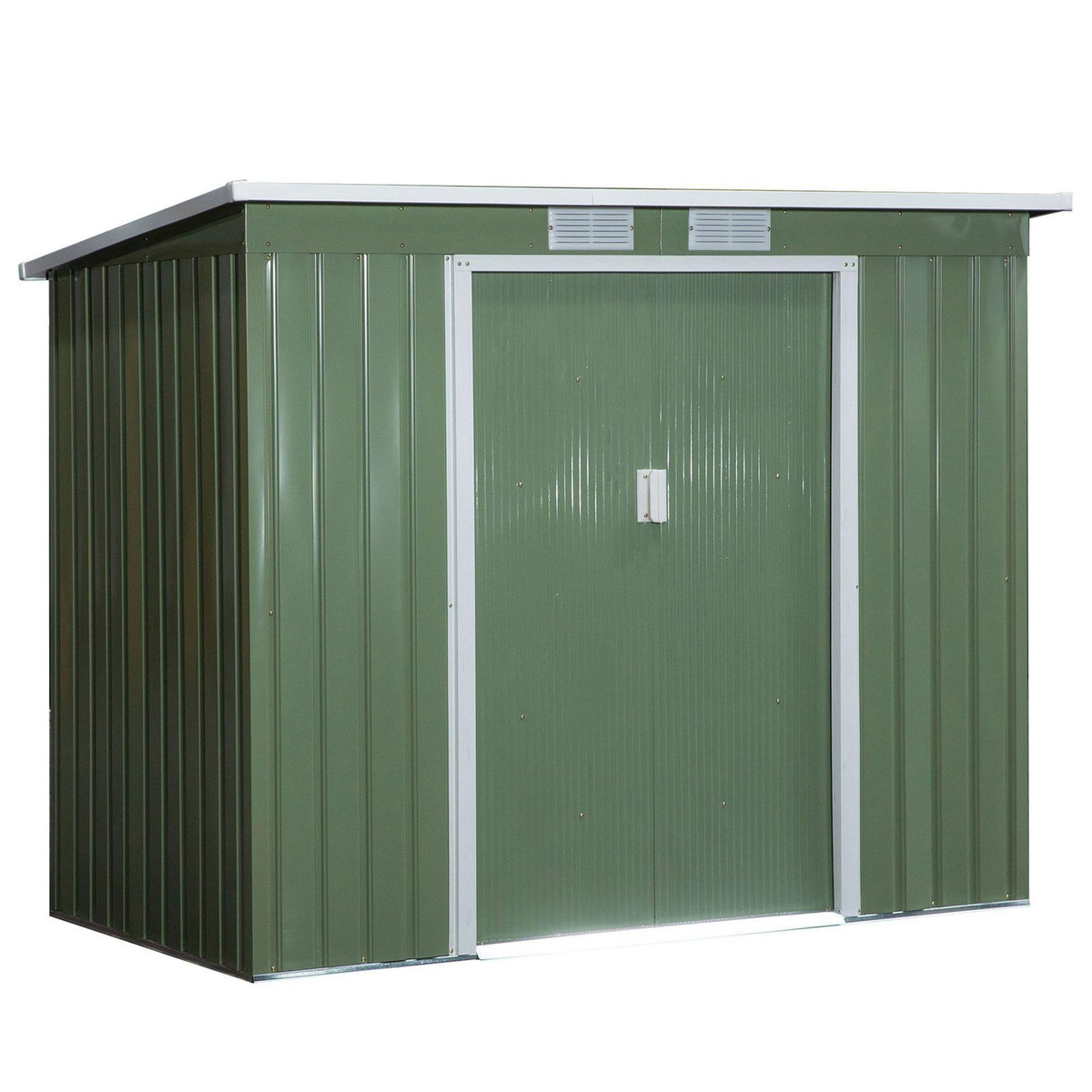 OUTSUNNY Abri de jardin - remise pour outils - fondation incluse - cabanon 2 portes coulissantes verrouillables - dim. 213L x 130l x 173H cm - tôle d'acier vert