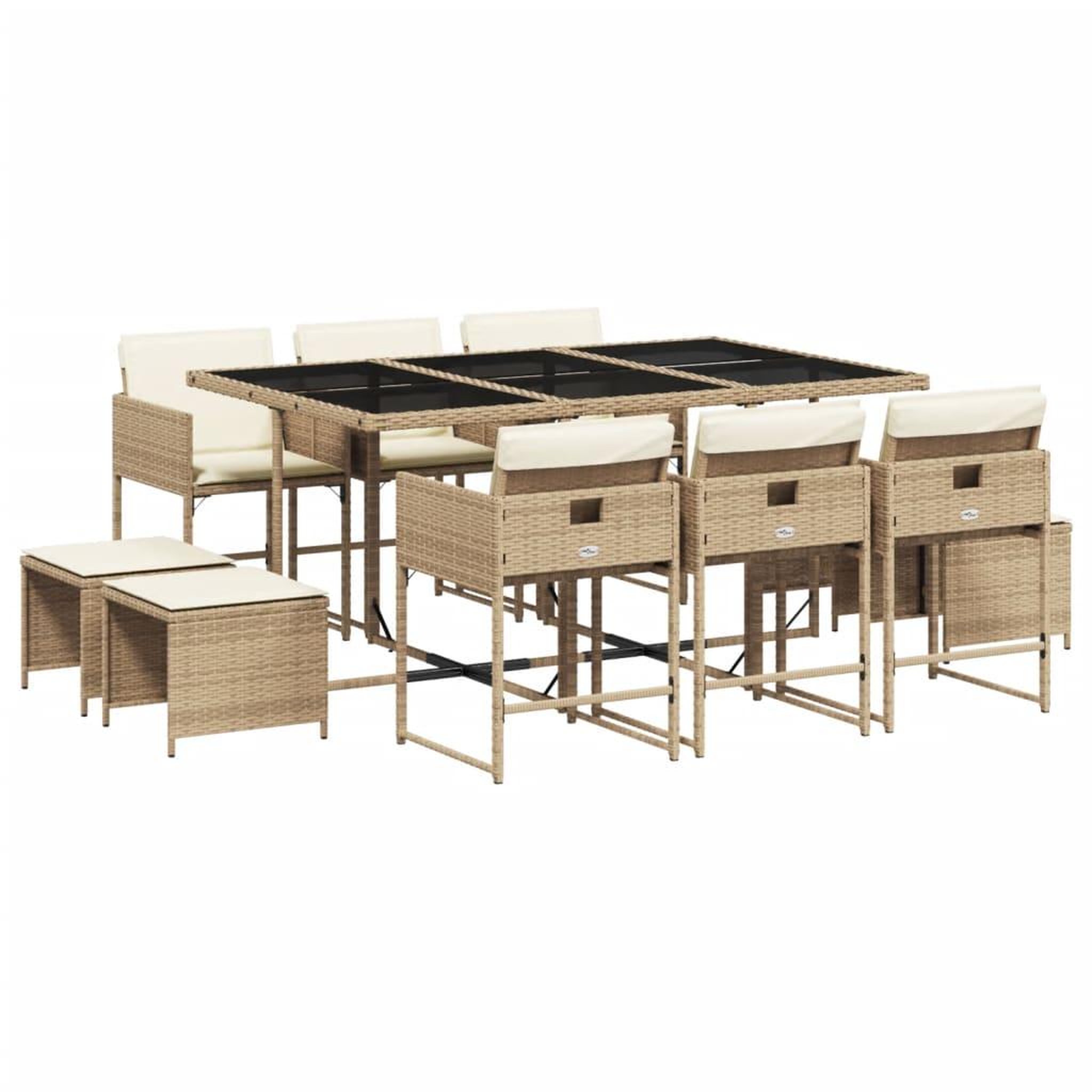 Voir la diapositive 2 : VIDAXL Ensemble a manger de jardin et coussins 11 pcs beige poly rotin