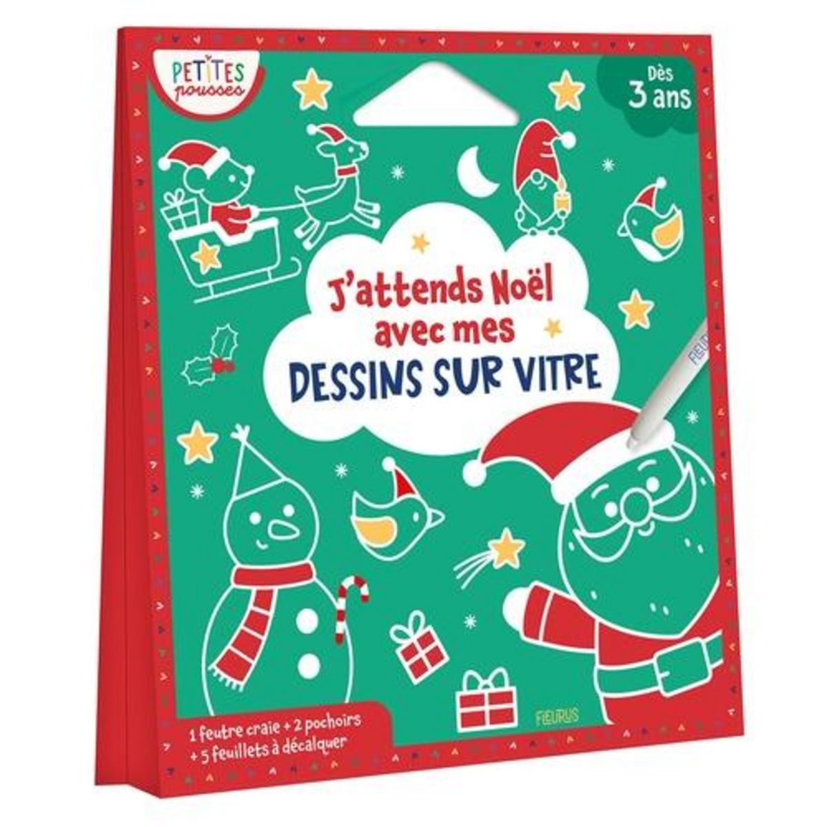 J'ATTENDS NOEL AVEC MES DESSINS SUR VITRE. AVEC 5 FEUILLETS A DECALQUER, 1 FEUTRE CRAIE ET 2 POCHOIRS, Jacqué Isabelle