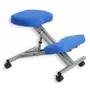 IDIMEX Tabouret ergonomique ROBERT siège ajustable repose genoux chaise de bureau sans dossier, en métal et assise rembourrée bleu