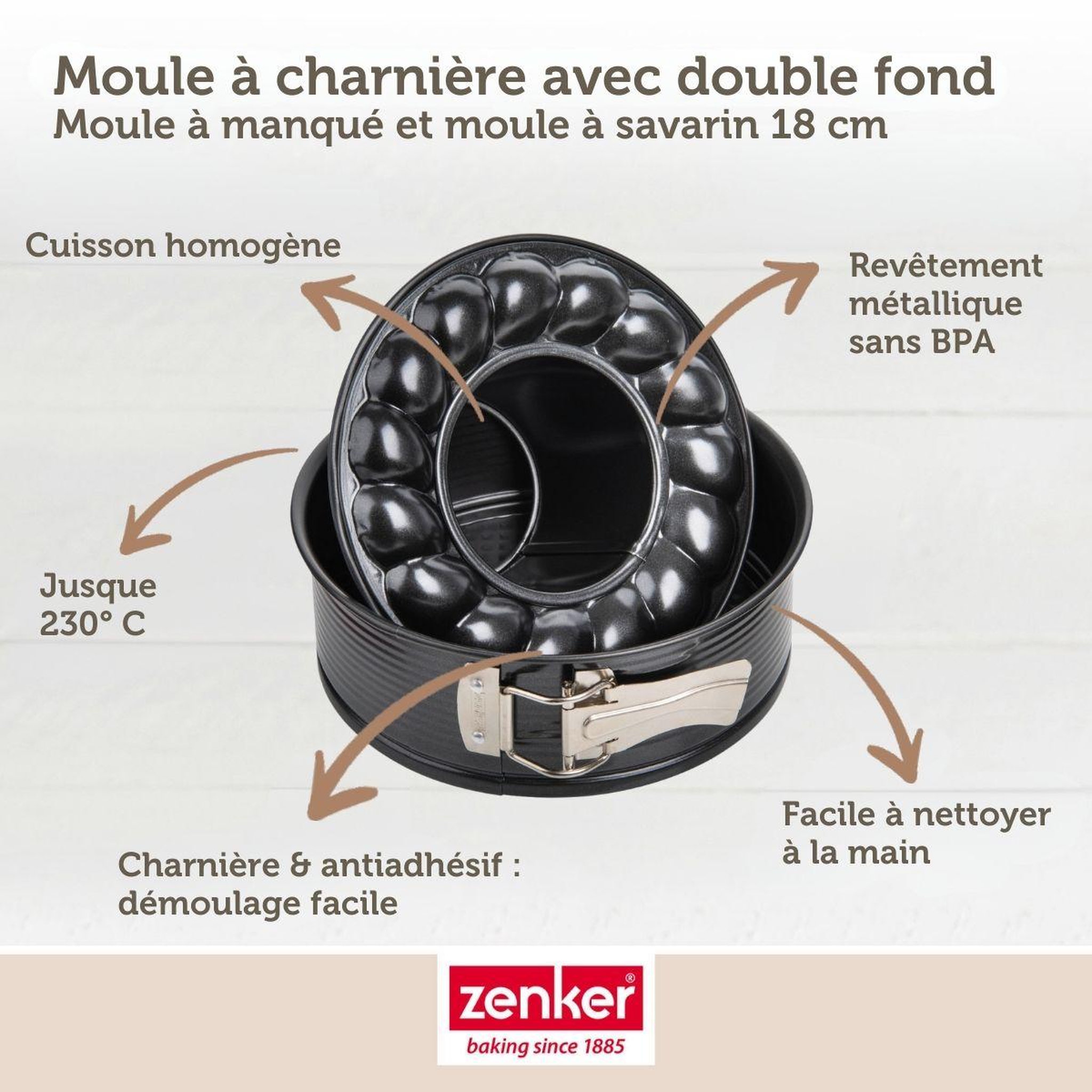 Voir la diapositive 4 : ZENKER Lot de 2 moules à manqué 18/18 cm en acier black mettallic black mettallic zenker  black mettallic